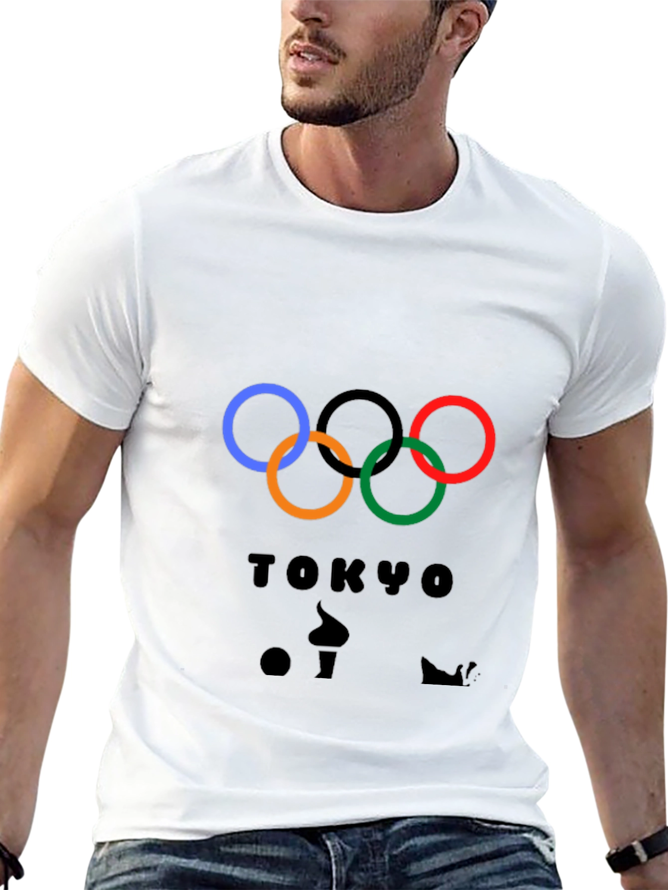Tokyo Olympics Rings Graphic Tee - Black Cotton