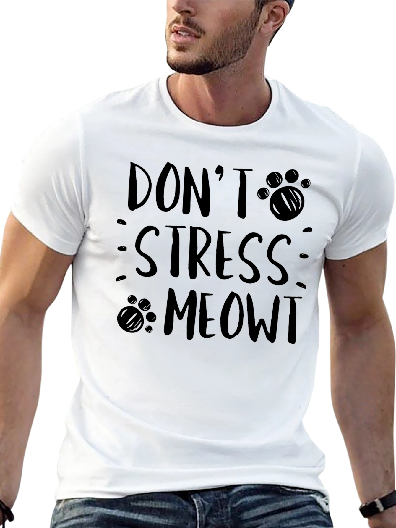 Dont Stress Meowt Cat Paw Print Graphic Tee