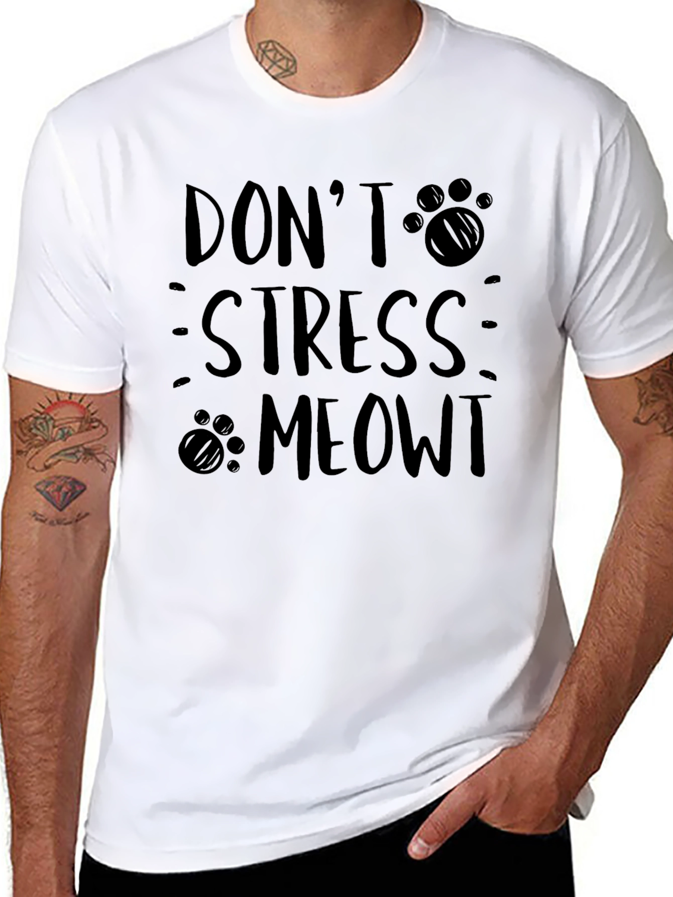 Dont Stress Meowt Cat Paw Print Graphic Tee