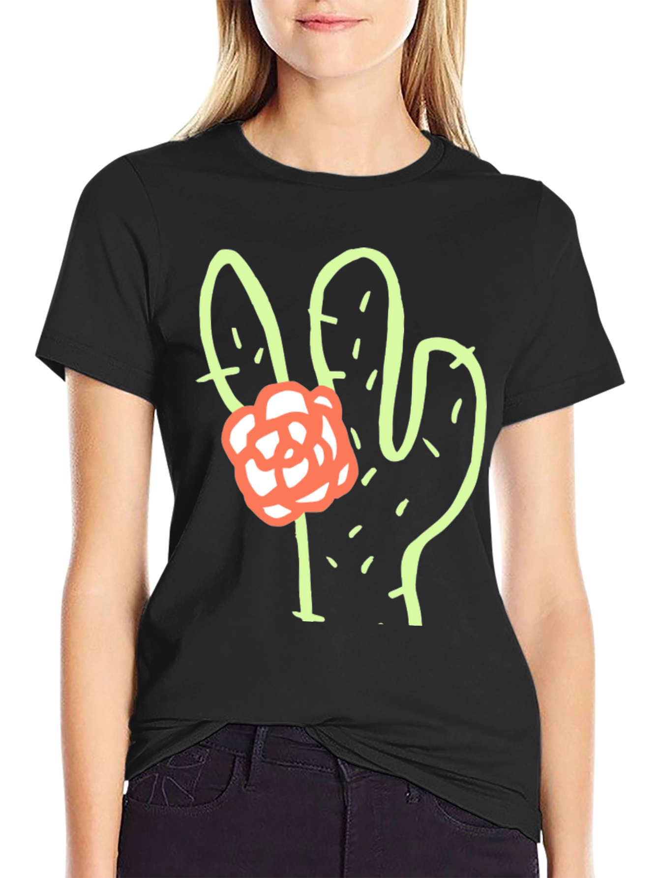 Cactus Flower Graphic Tee - Stylish Comfort