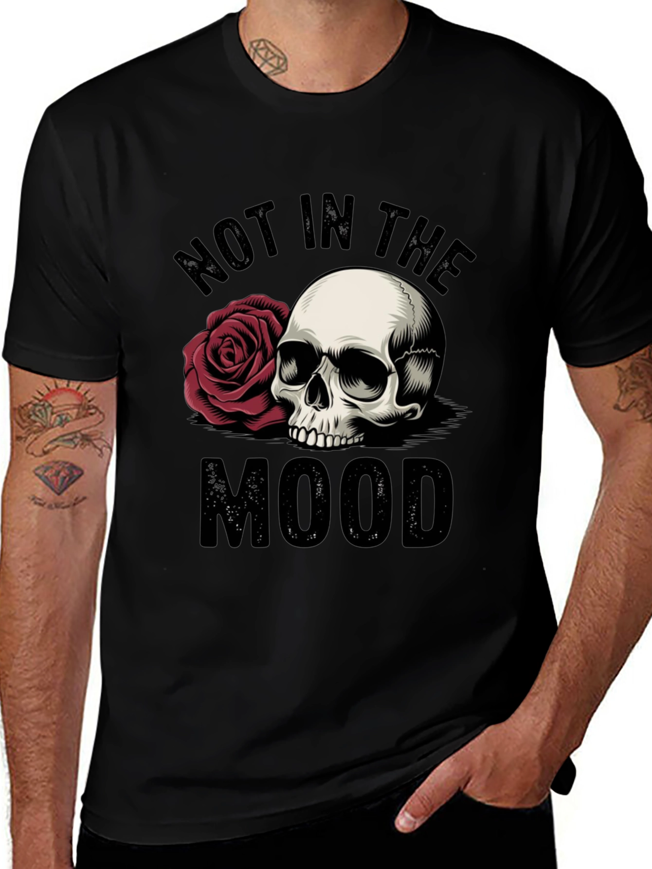 Not in the Mood Skull Rose Graphic T-Shirt
