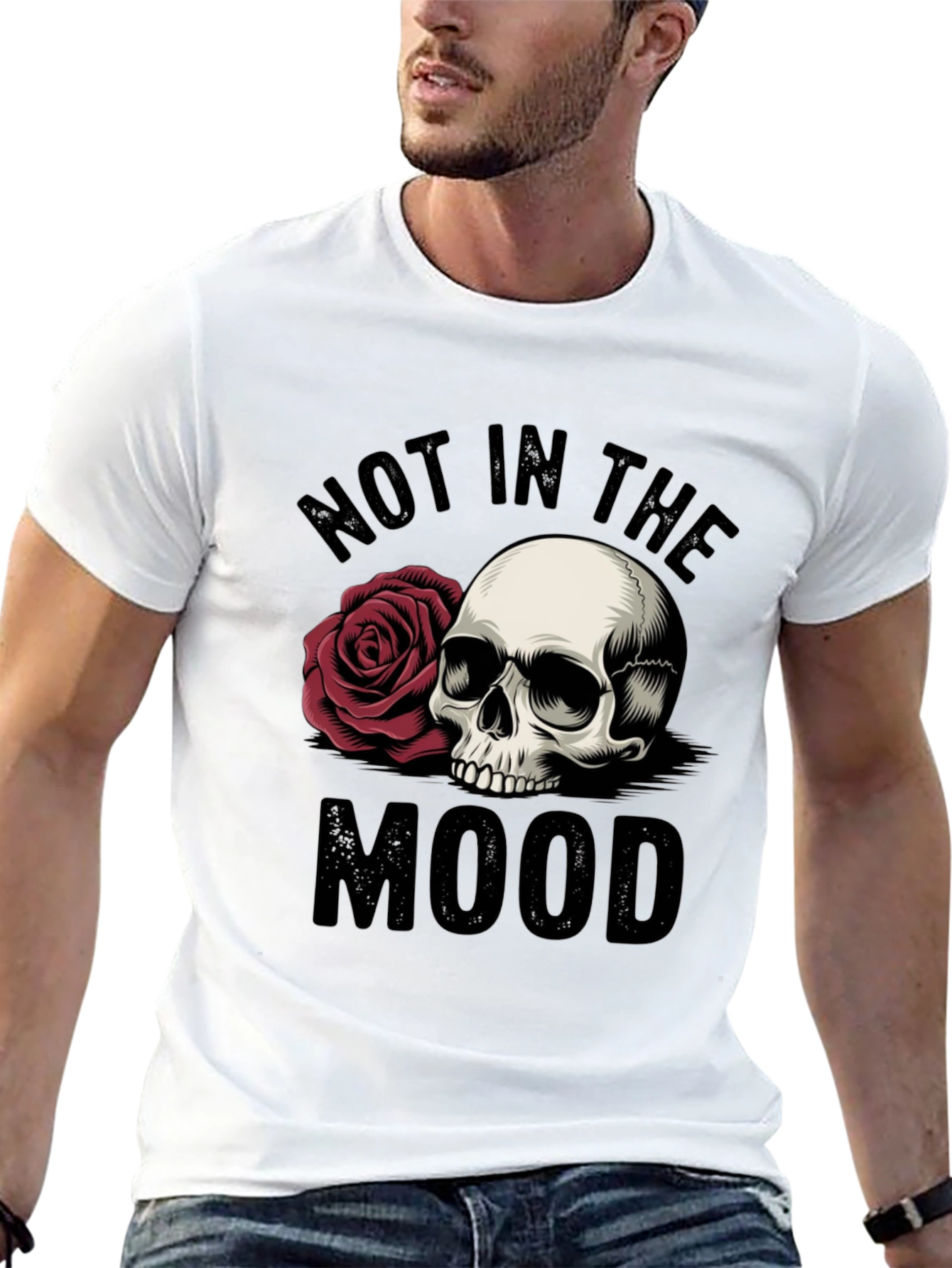 Not in the Mood Skull Rose Graphic T-Shirt