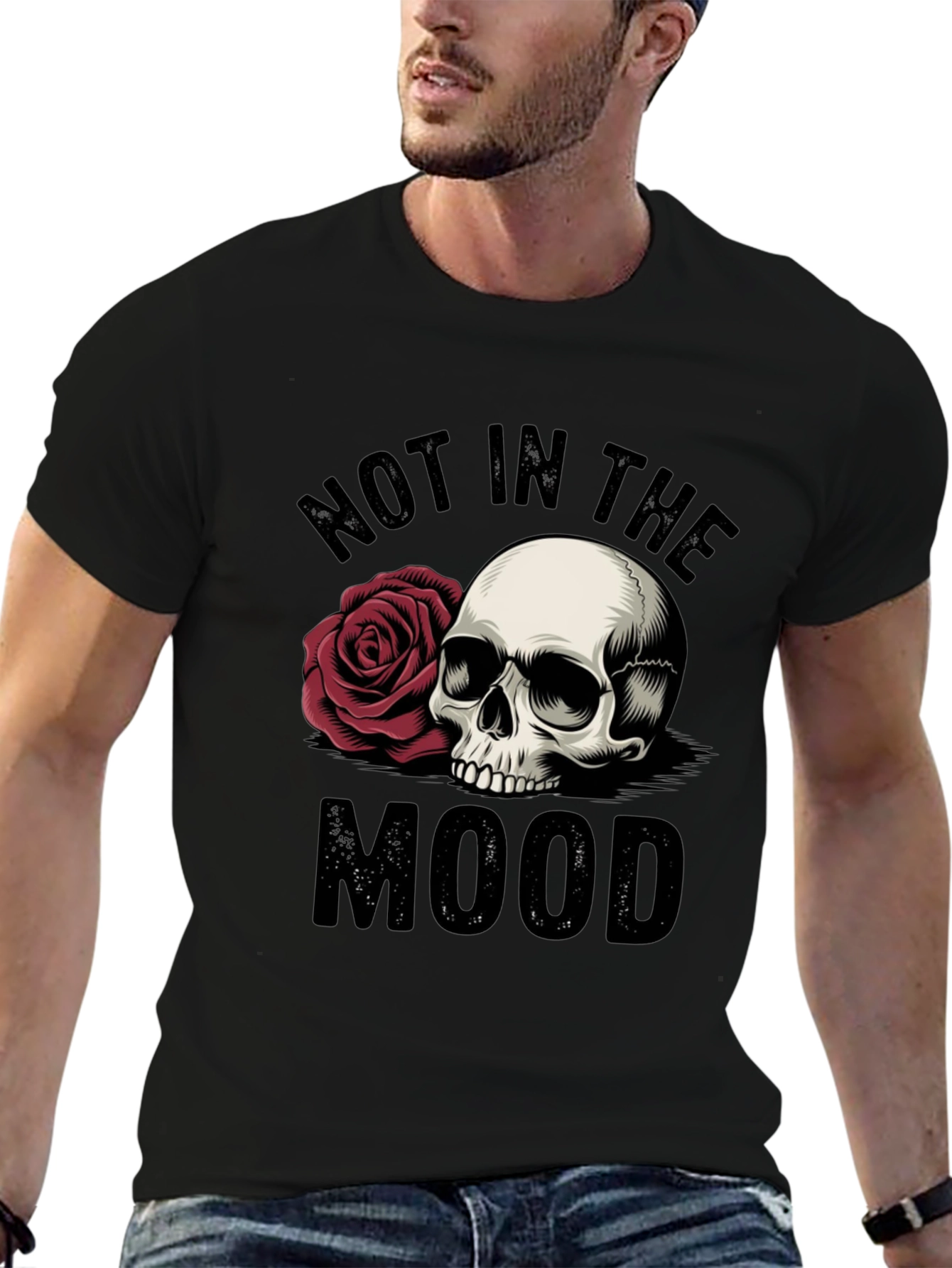 Not in the Mood Skull Rose Graphic T-Shirt