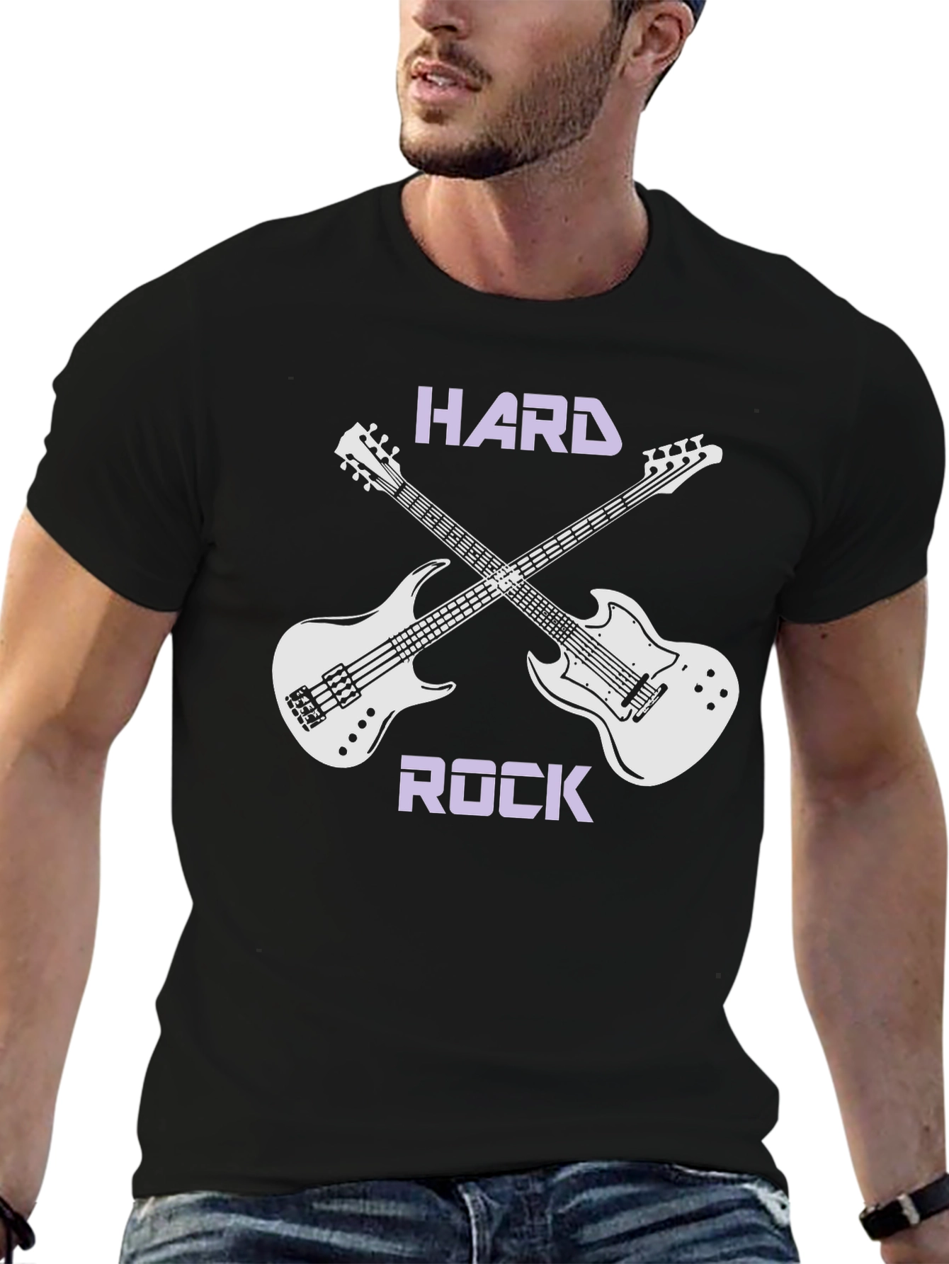 Hard Rock T-Shirt with Guitar Graphic