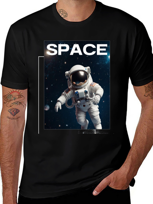Space Astronaut Graphic T-Shirt - Black Cotton Tee