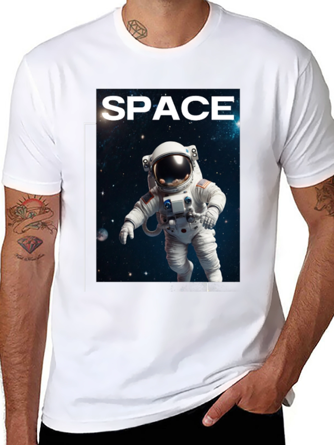 Space Astronaut Graphic T-Shirt - Black Cotton Tee