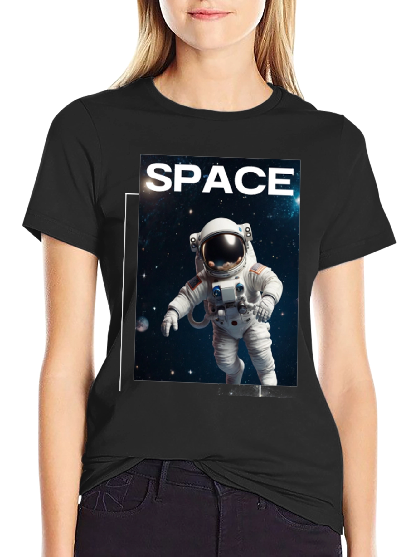Space Astronaut Graphic T-Shirt - Black Cotton Tee