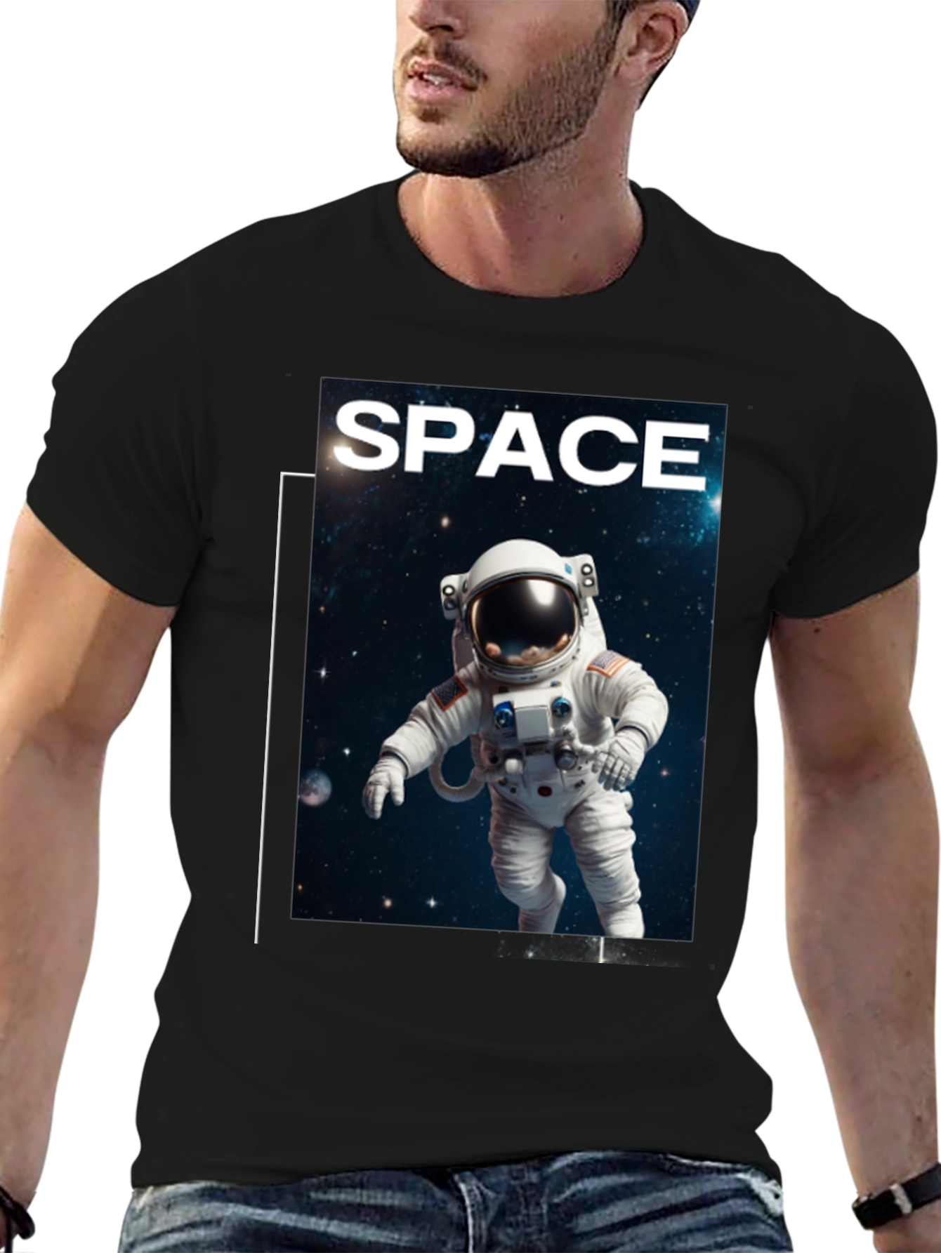 Space Astronaut Graphic T-Shirt - Black Cotton Tee