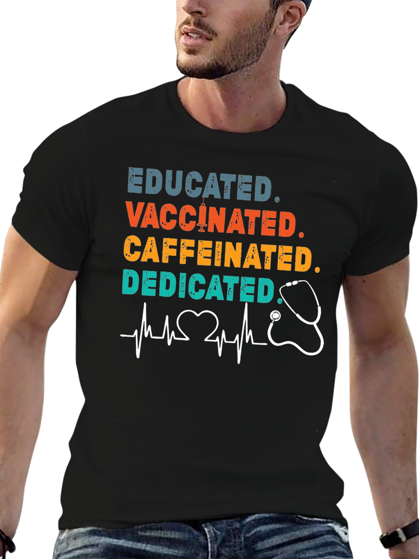 Educated Vaccinated Caffeinated Dedicated T-Shirt