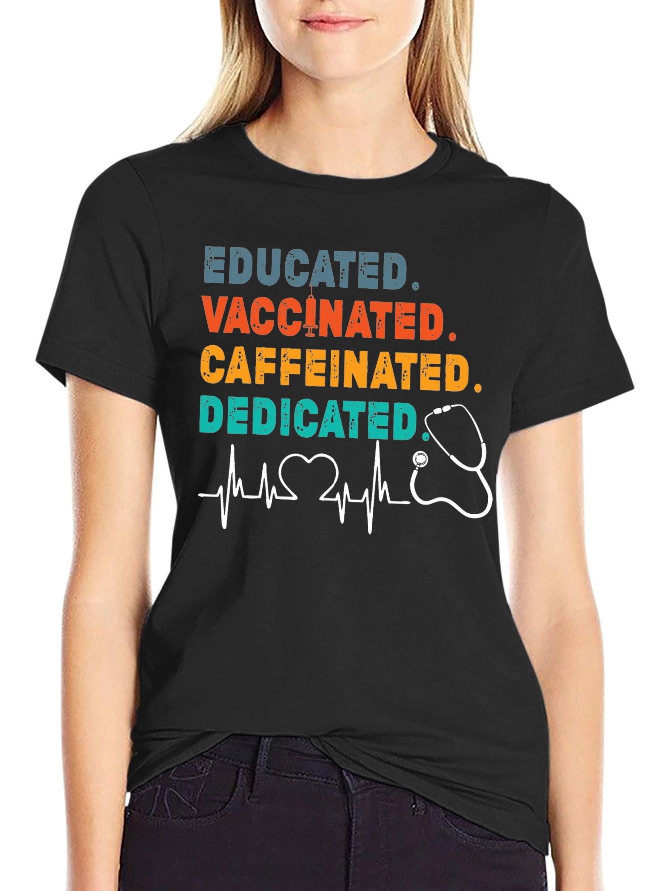 Educated Vaccinated Caffeinated Dedicated T-Shirt