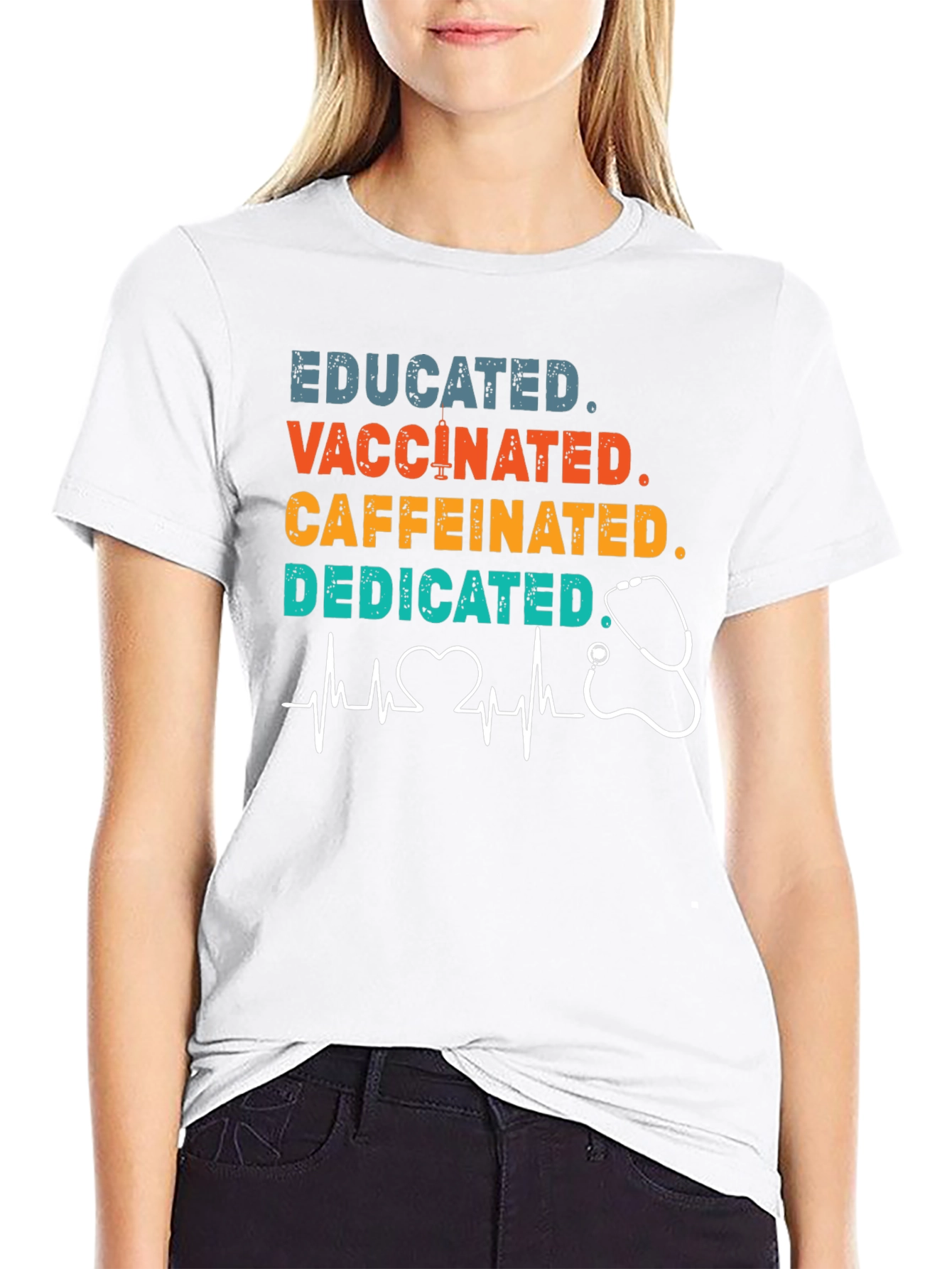 Educated Vaccinated Caffeinated Dedicated T-Shirt