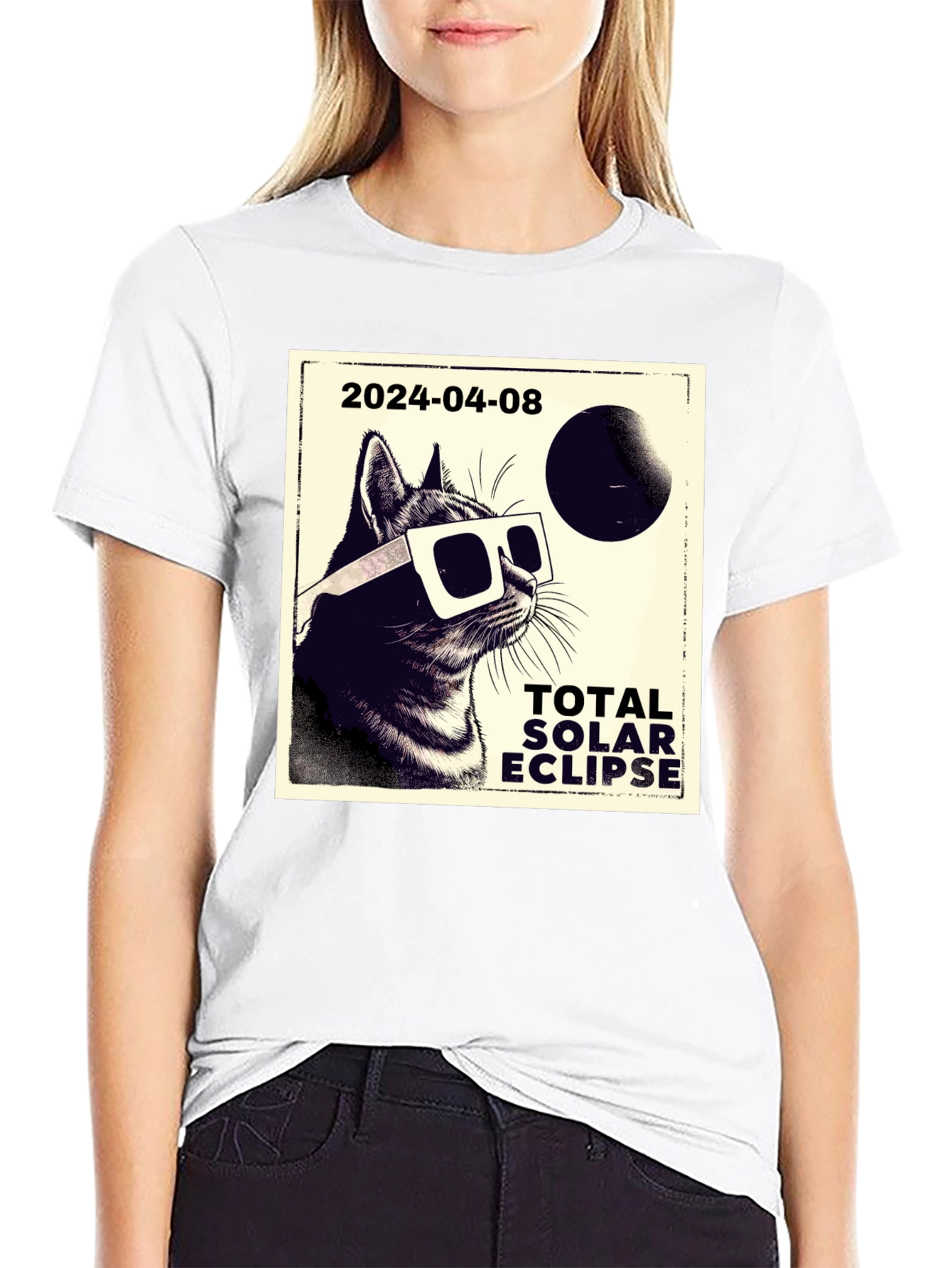 Total Solar Eclipse Cat T-Shirt - April 8 2024