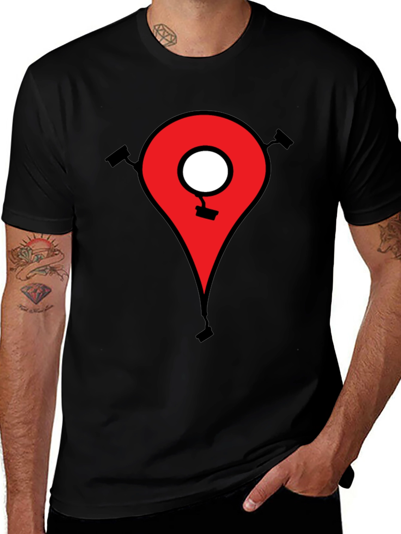 Mens Black T-Shirt - Location Pin CCTV Graphic