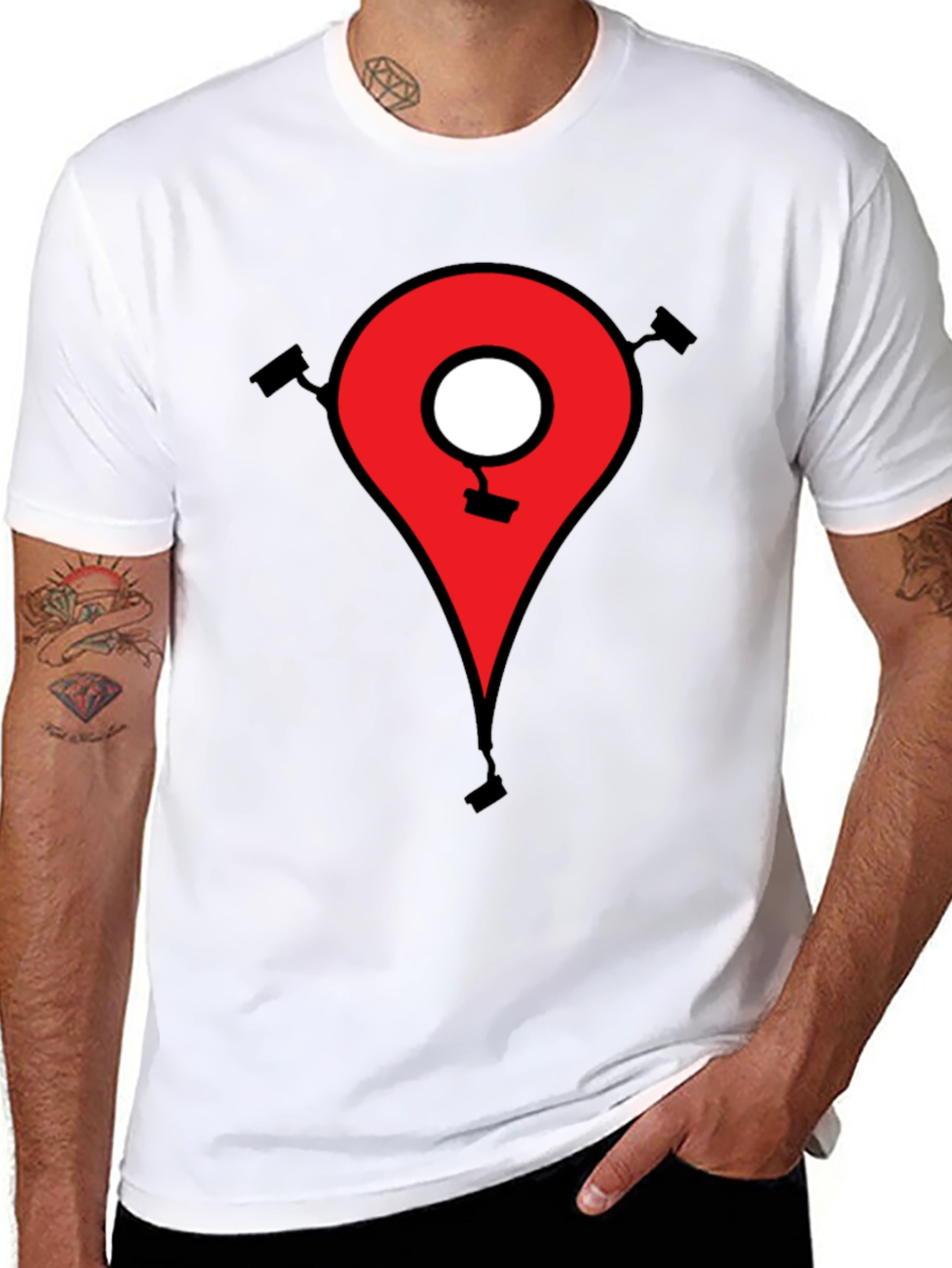 Mens Black T-Shirt - Location Pin CCTV Graphic