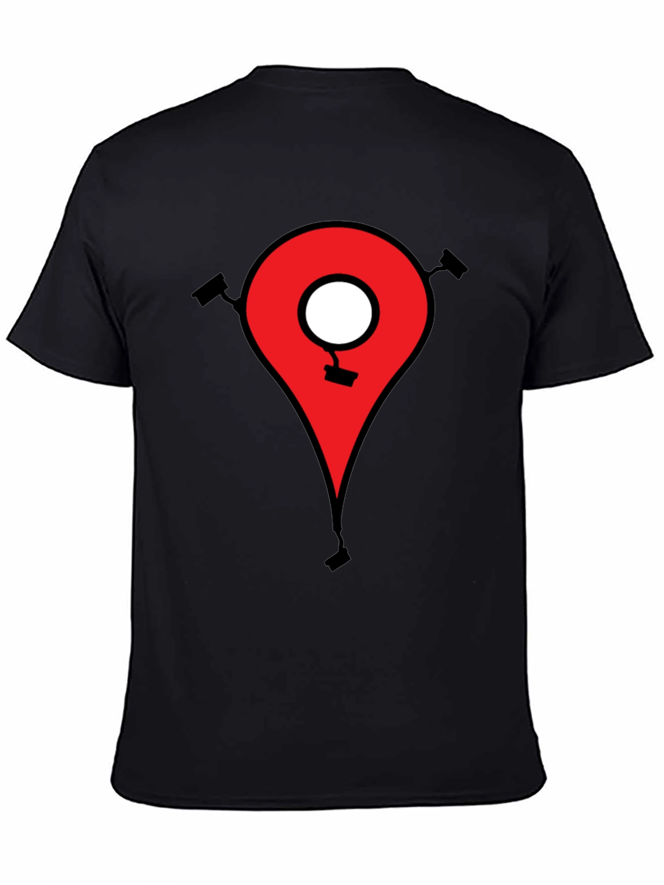 Mens Black T-Shirt - Location Pin CCTV Graphic