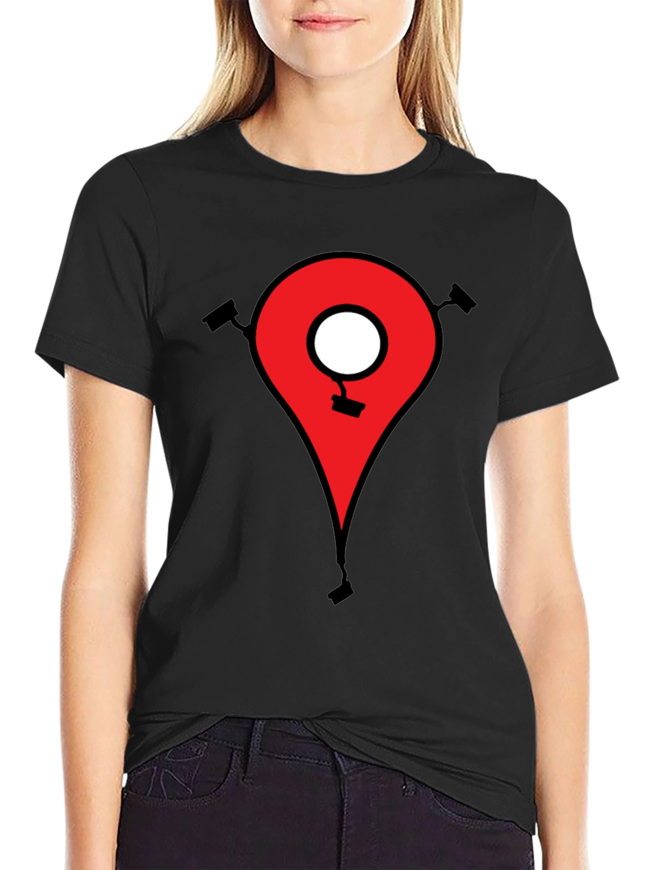 Mens Black T-Shirt - Location Pin CCTV Graphic