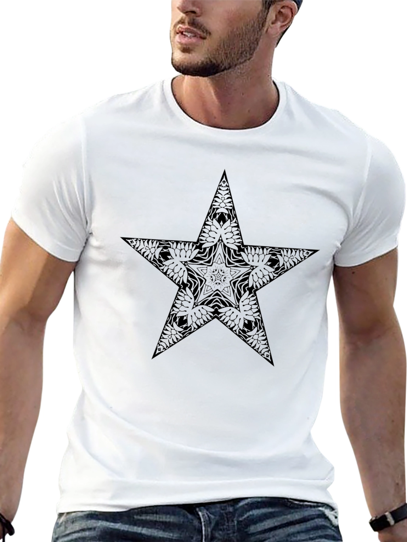 Black T-Shirt with Star Mandala Graphic