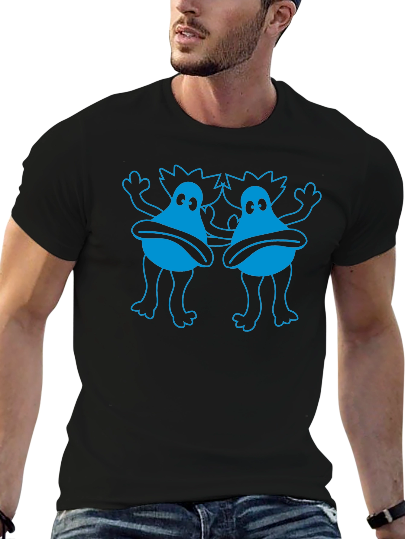 Funky Blue Monster Graphic Black T-Shirt