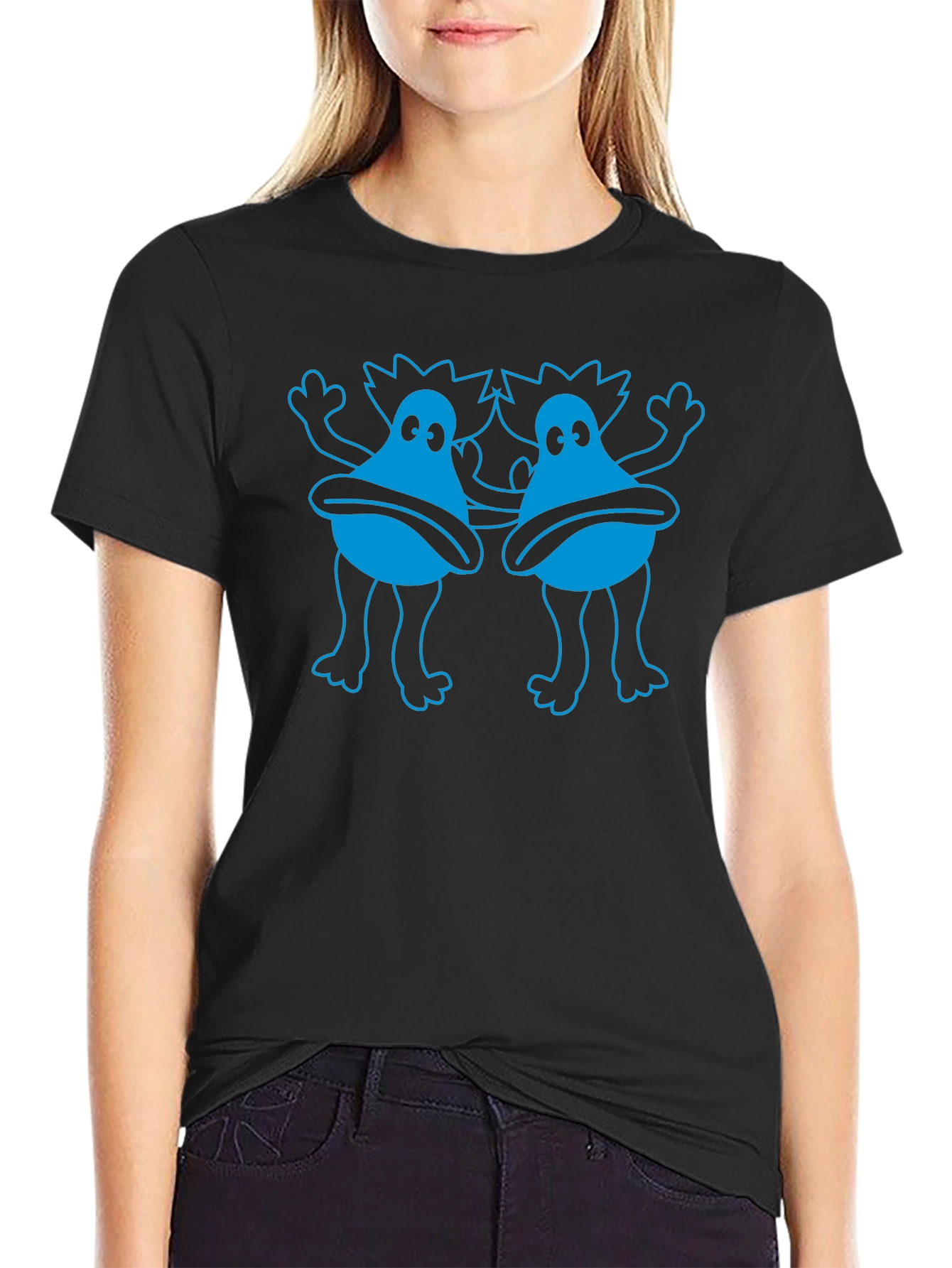 Funky Blue Monster Graphic Black T-Shirt