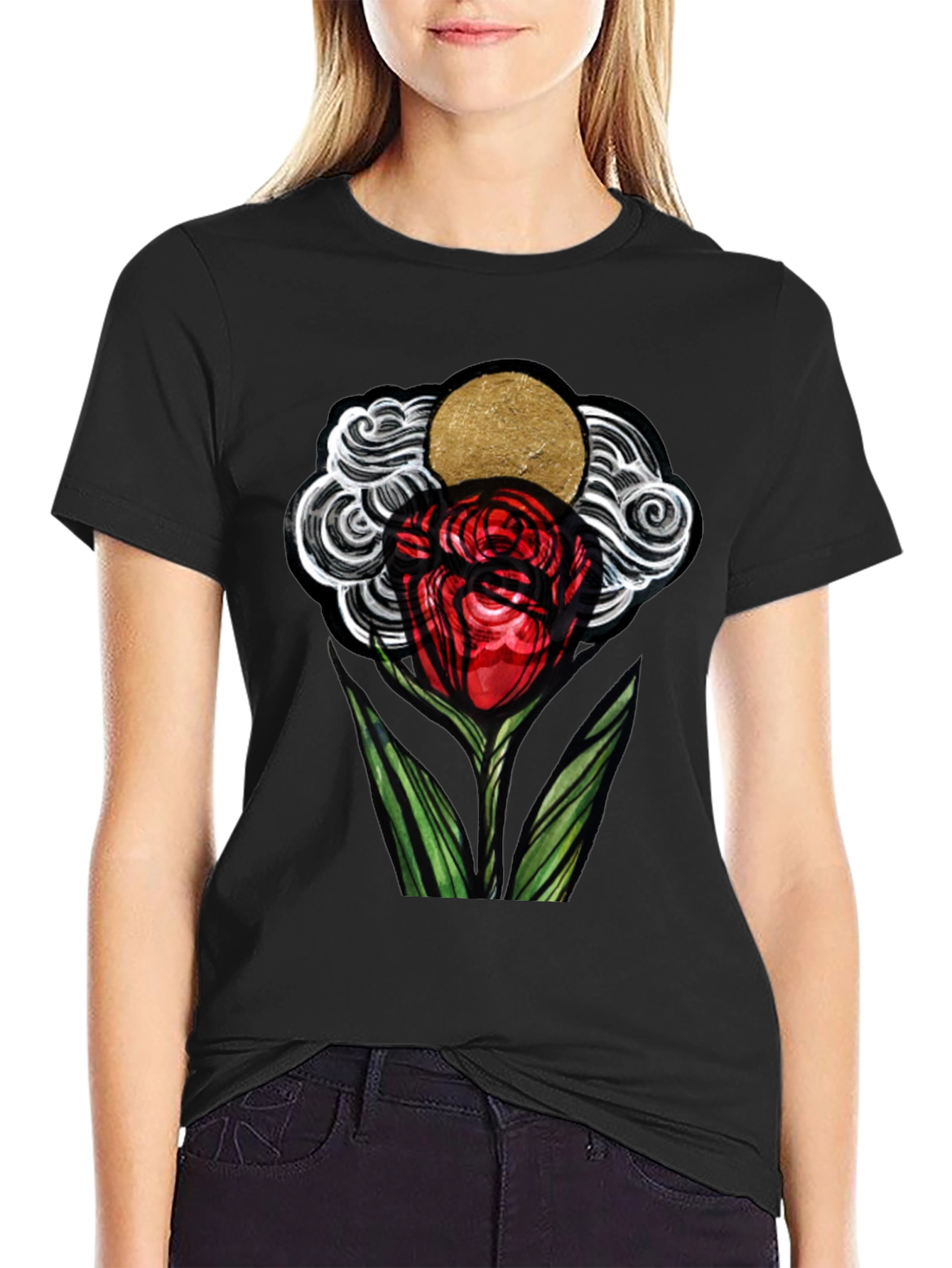 Artistic Rose Graphic T-Shirt