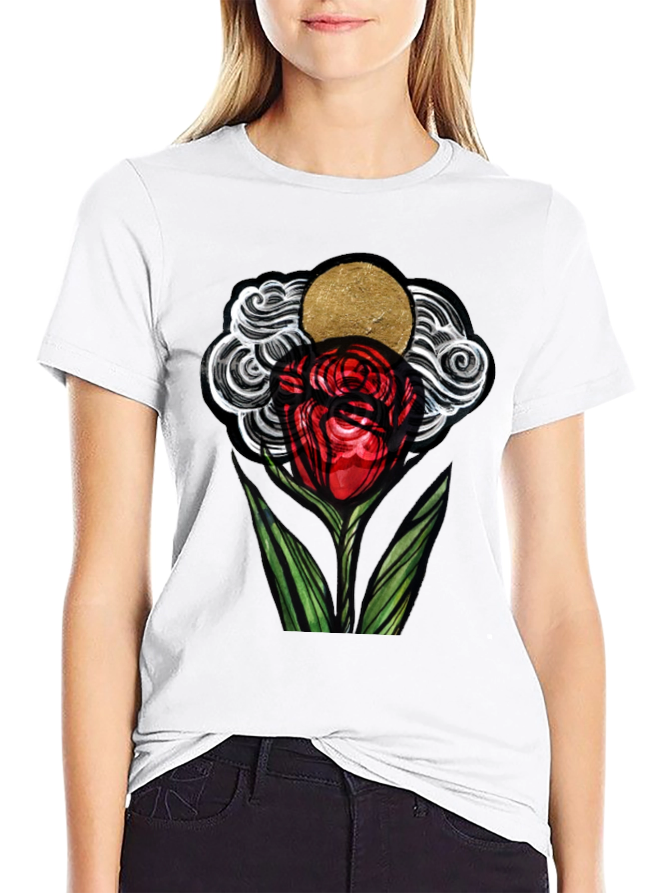 Artistic Rose Graphic T-Shirt