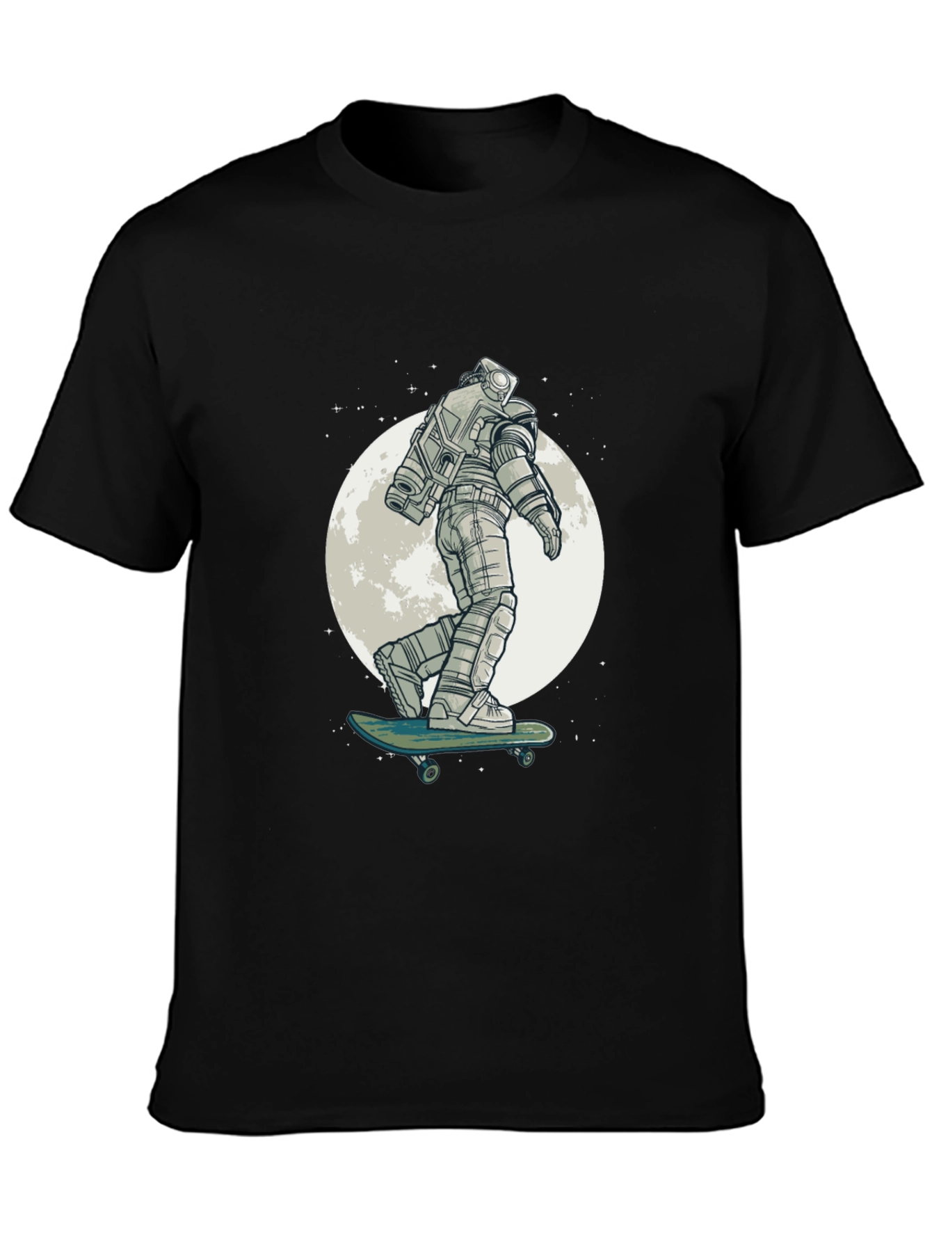 Astronaut Skateboard Graphic Tee - Black Cotton T-Shirt