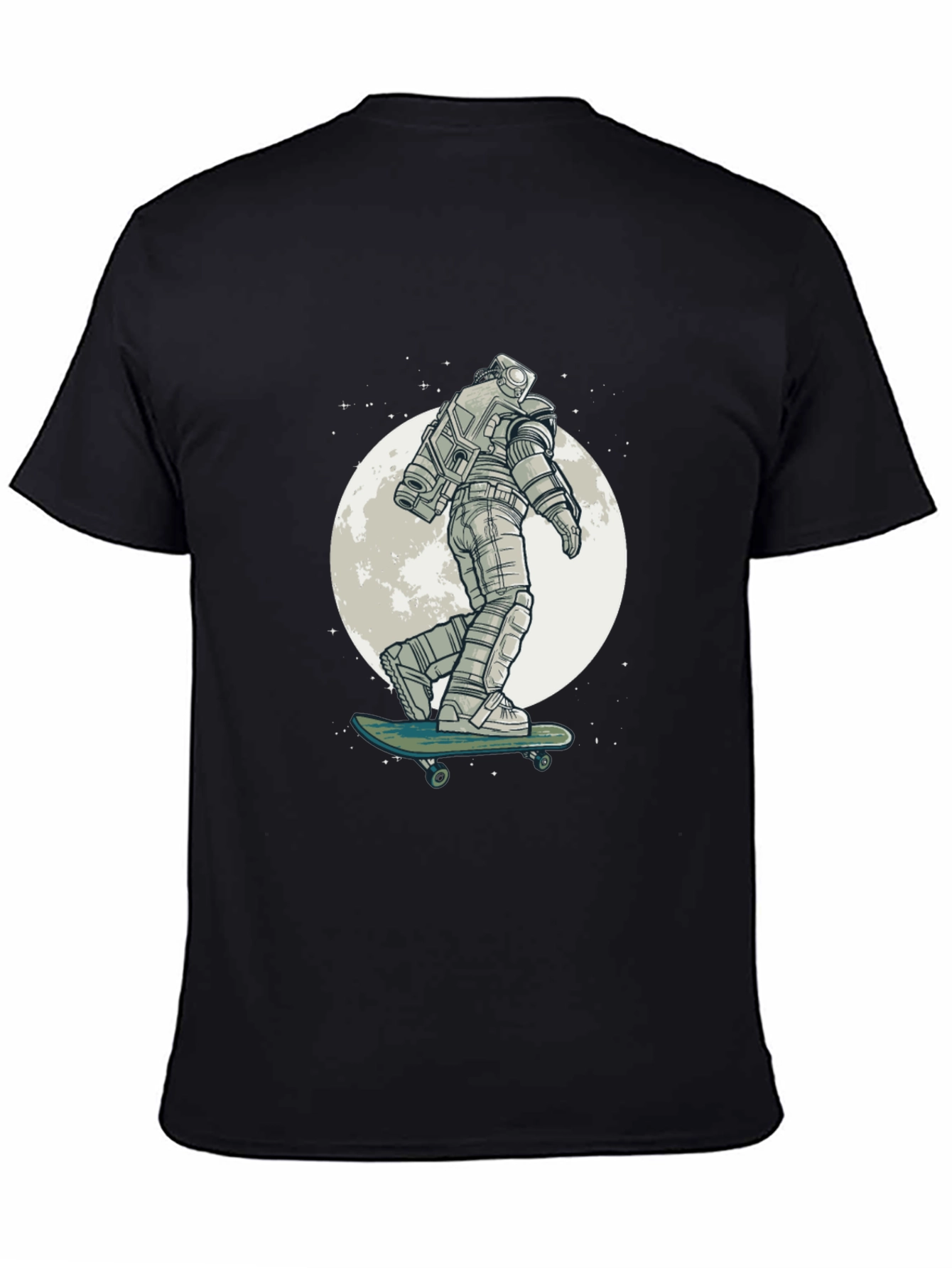 Astronaut Skateboard Graphic Tee - Black Cotton T-Shirt