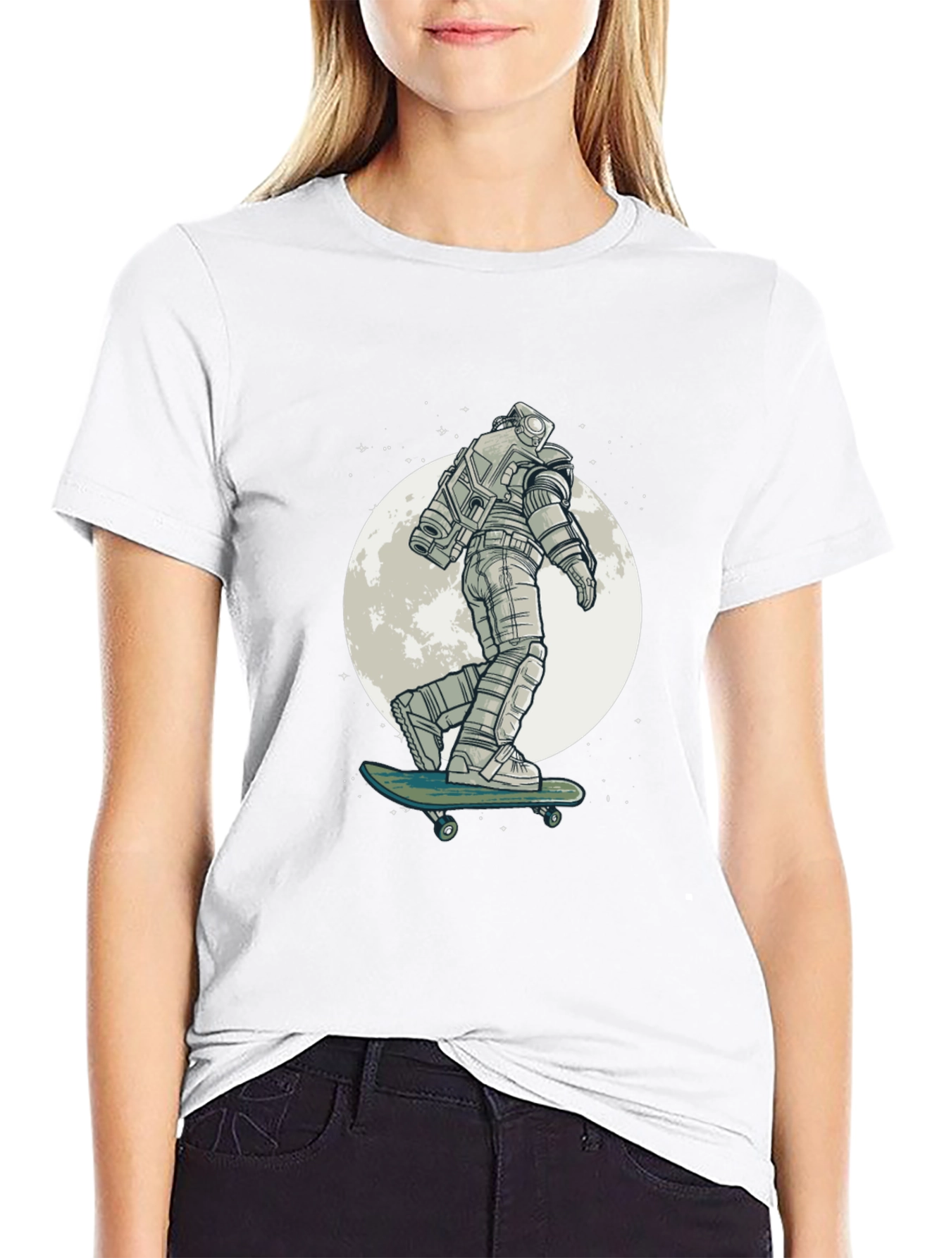 Astronaut Skateboard Graphic Tee - Black Cotton T-Shirt