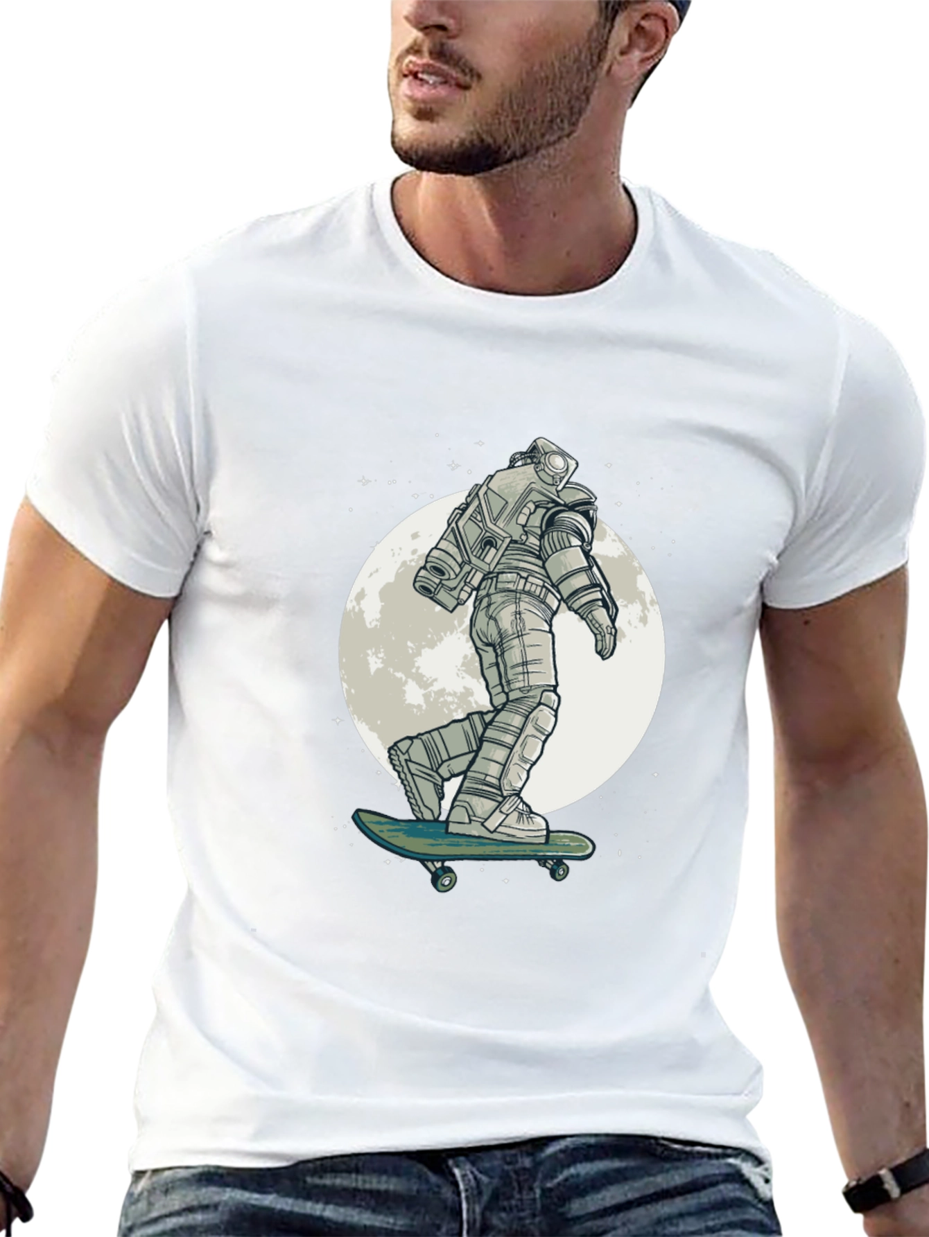 Astronaut Skateboard Graphic Tee - Black Cotton T-Shirt