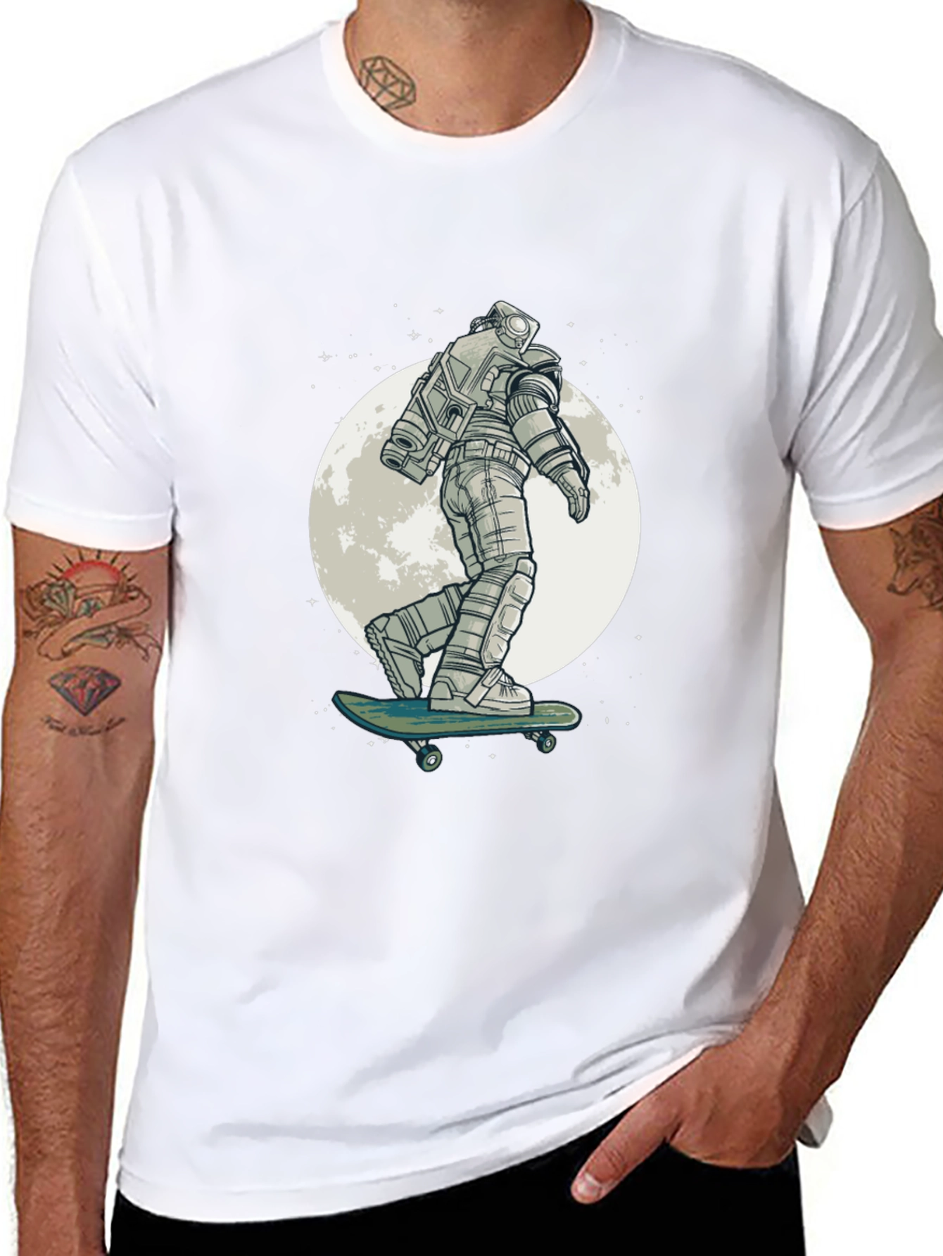 Astronaut Skateboard Graphic Tee - Black Cotton T-Shirt