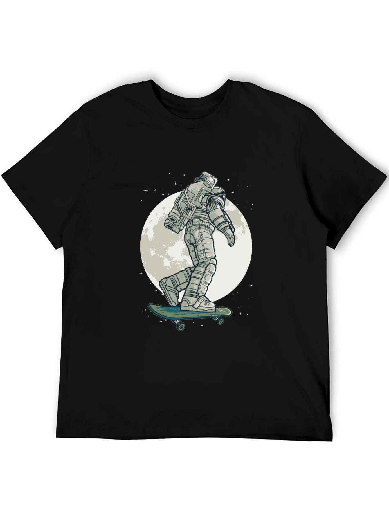Astronaut Skateboard Graphic Tee - Black Cotton T-Shirt