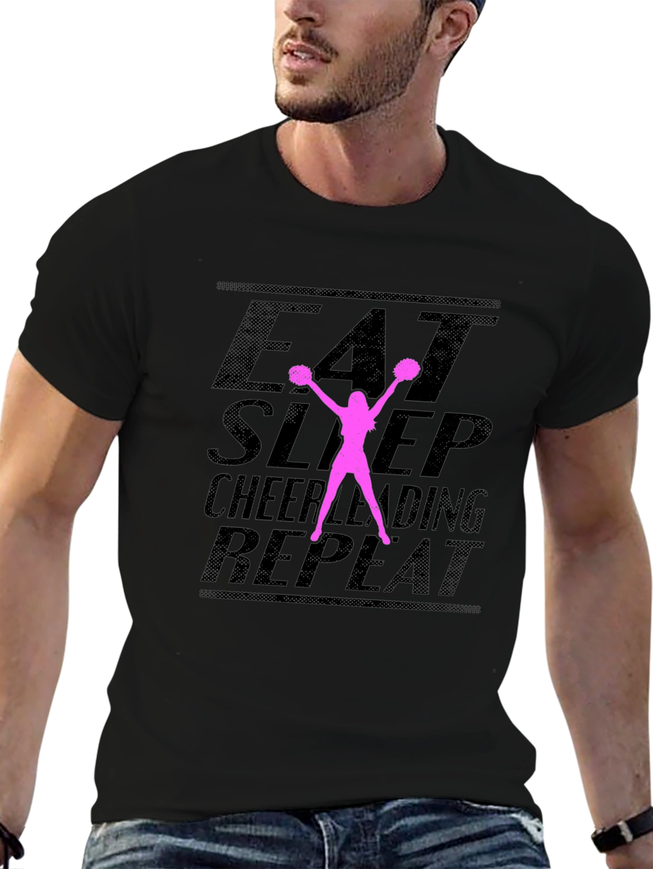 Eat Sleep Cheerleading Repeat Black T-Shirt