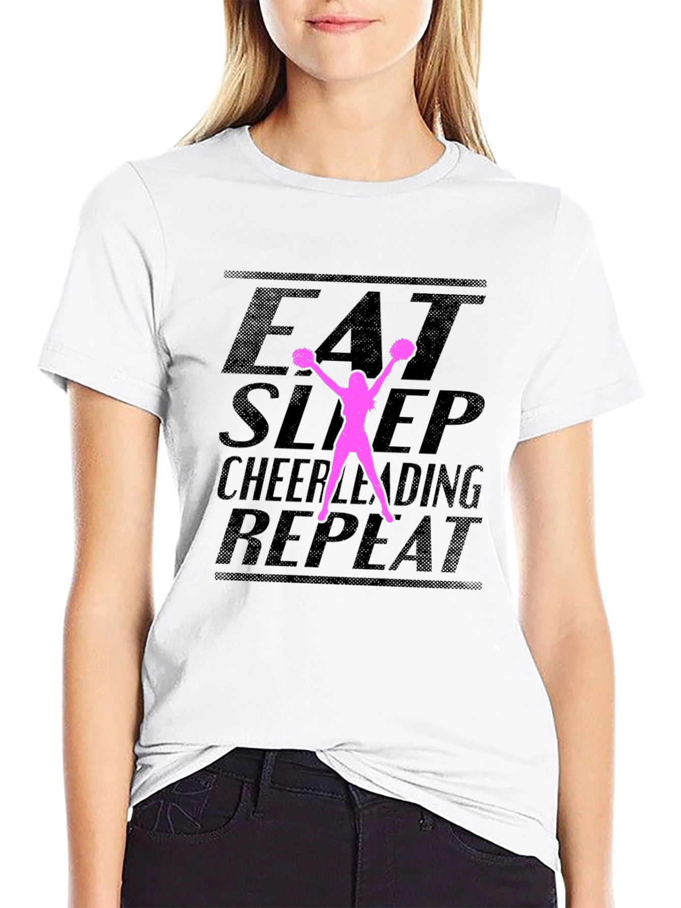Eat Sleep Cheerleading Repeat Black T-Shirt