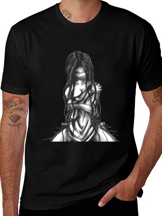 Black Graphic Tee - Ghostly Figure