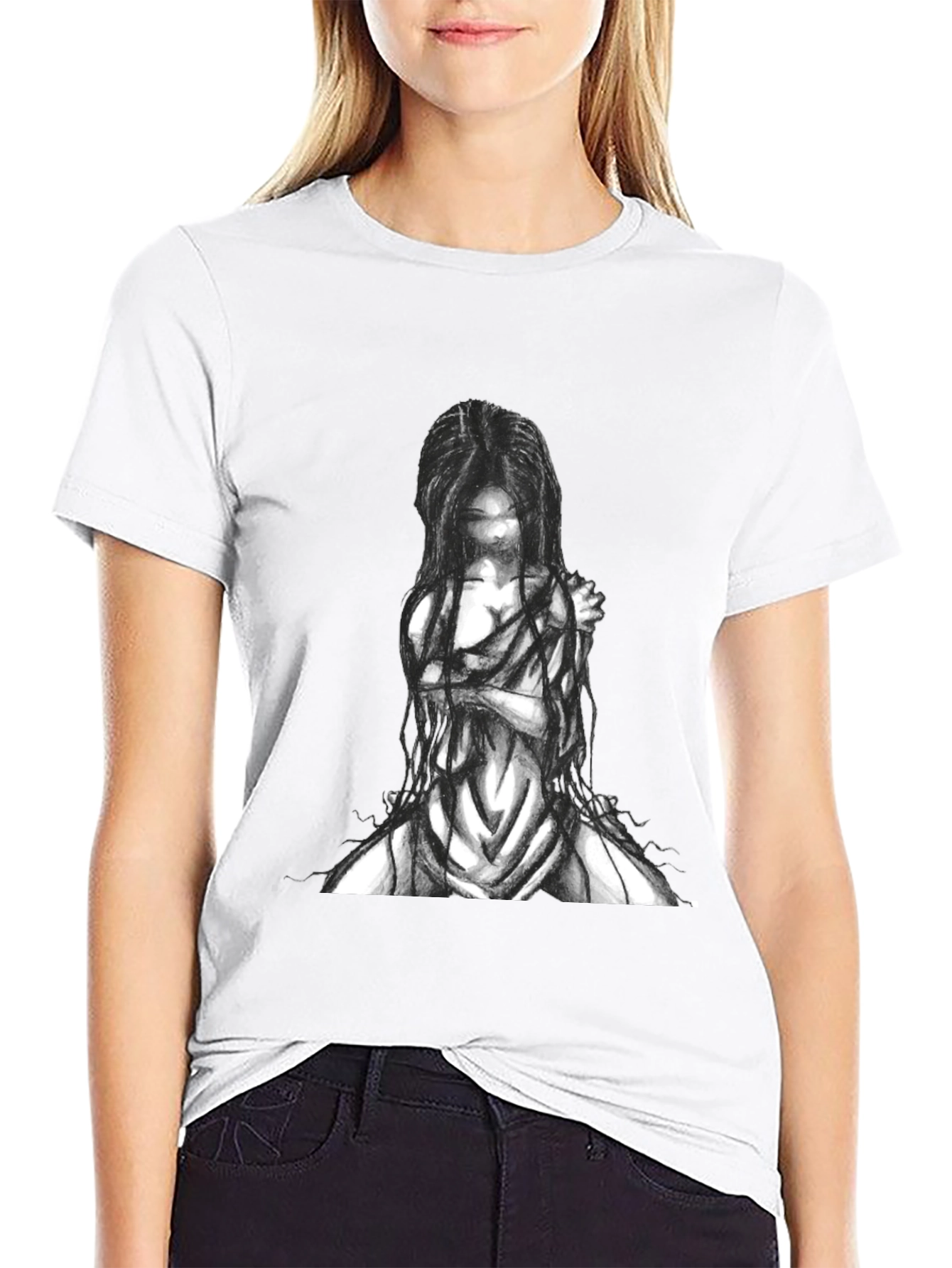 Black Graphic Tee - Ghostly Figure
