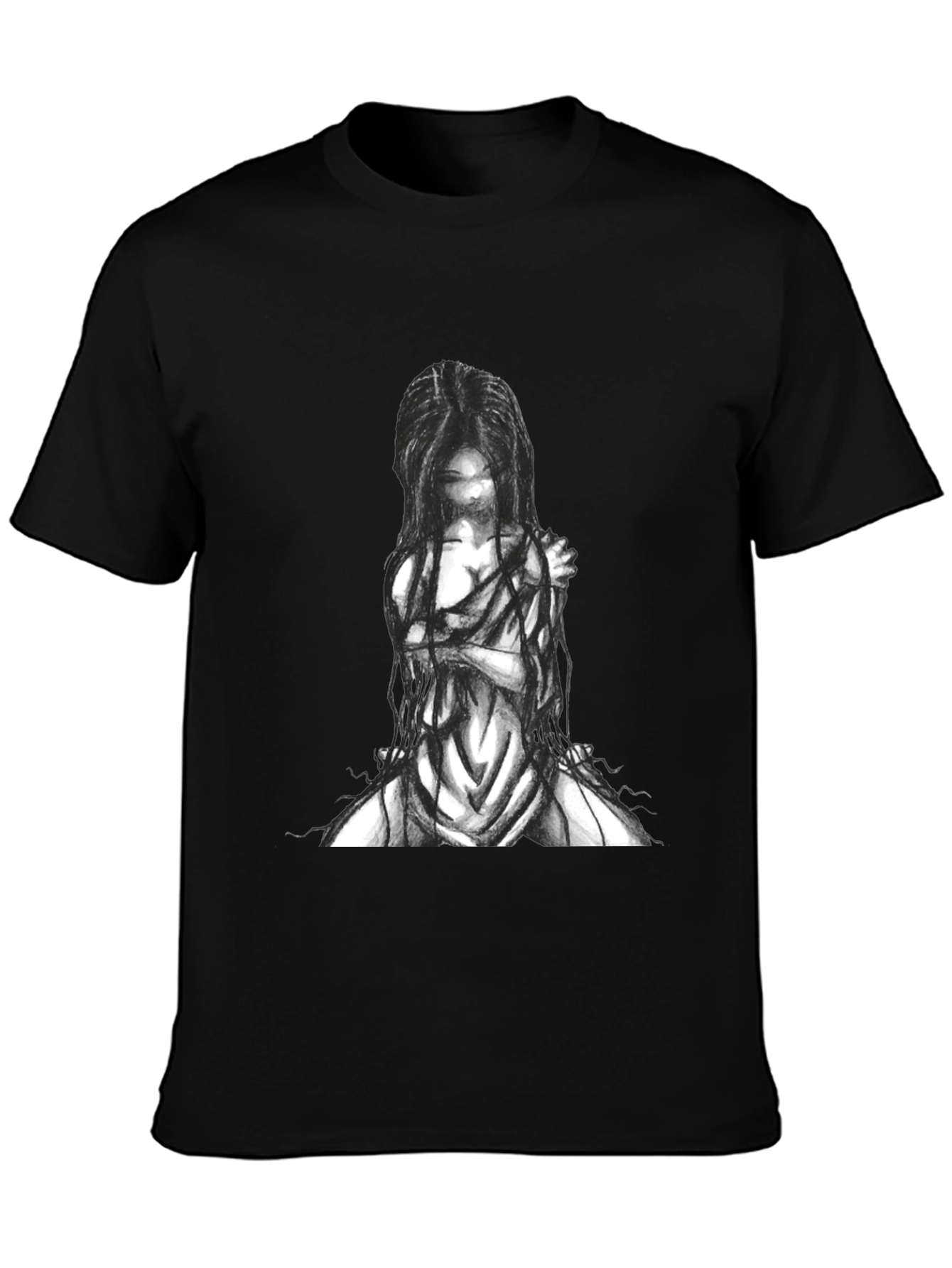 Black Graphic Tee - Ghostly Figure