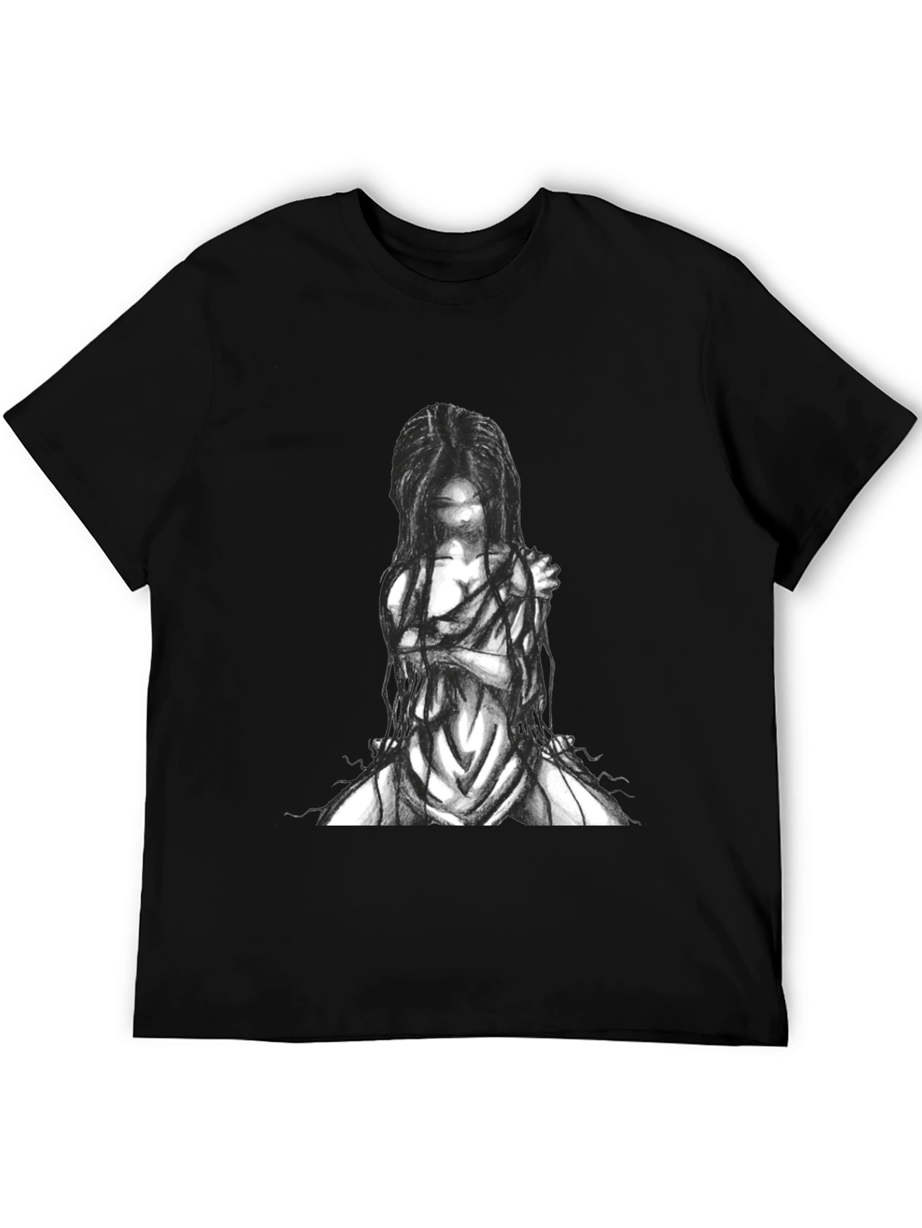 Black Graphic Tee - Ghostly Figure