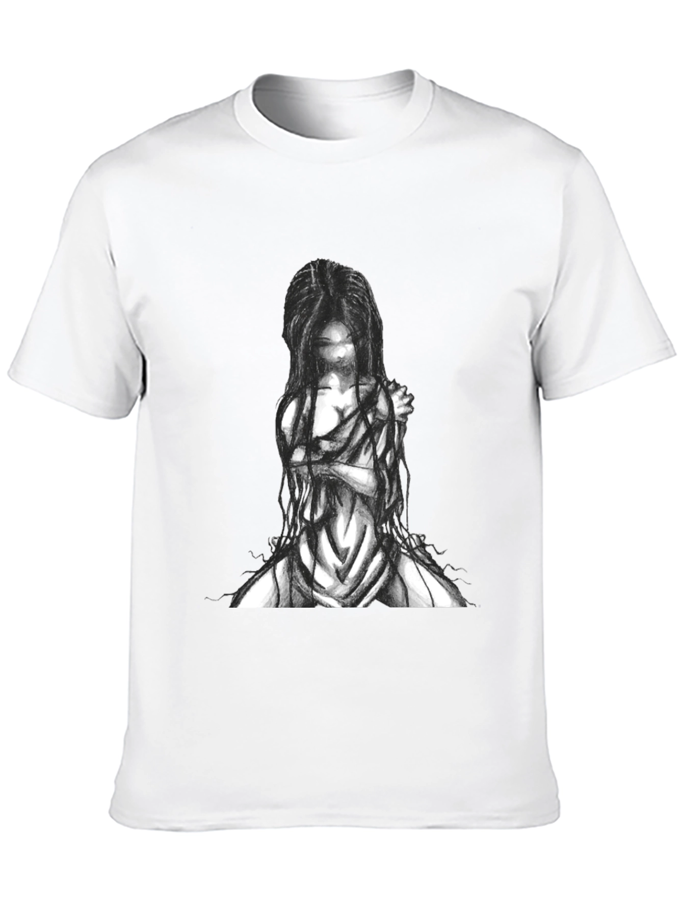 Black Graphic Tee - Ghostly Figure