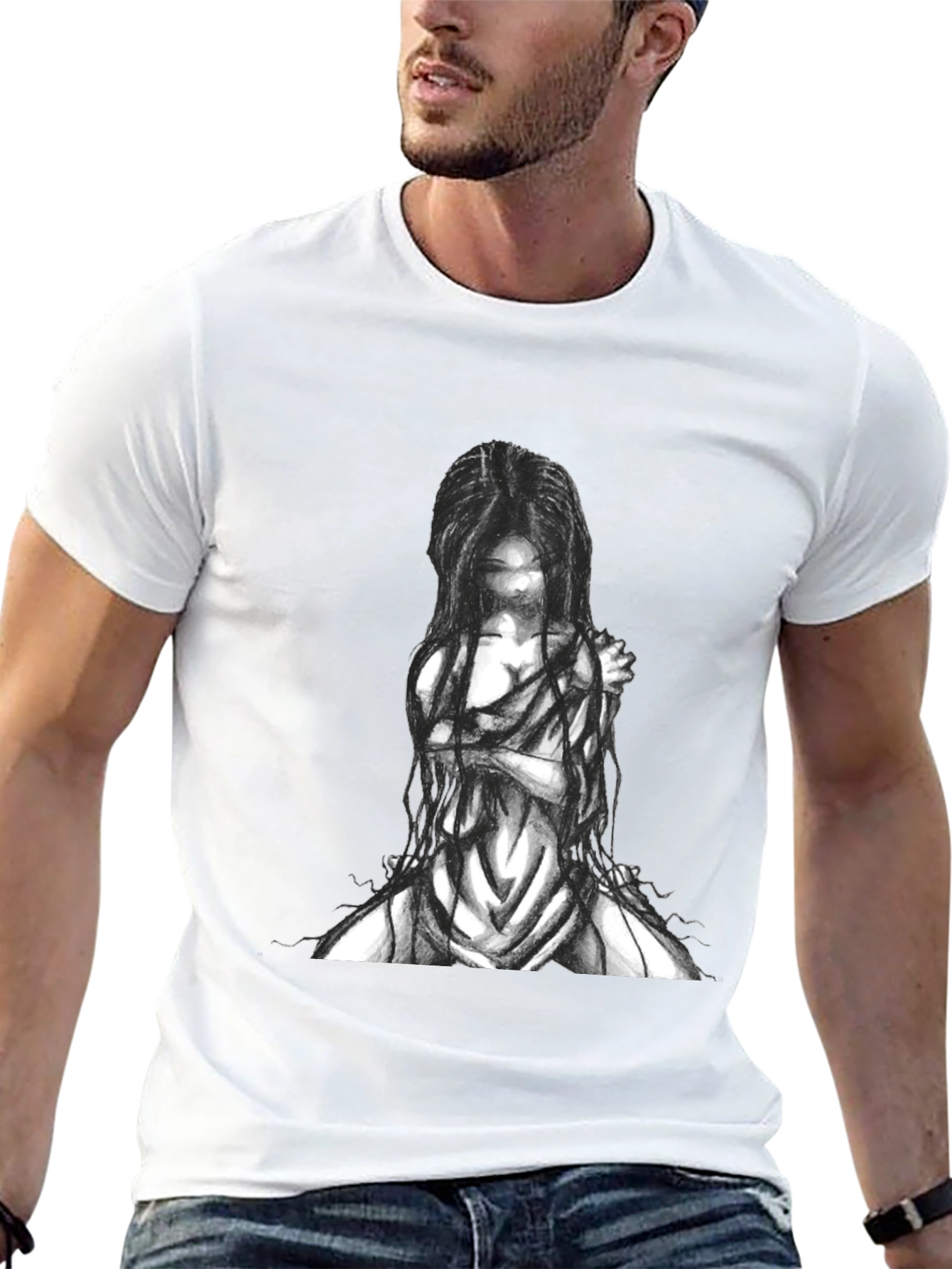 Black Graphic Tee - Ghostly Figure