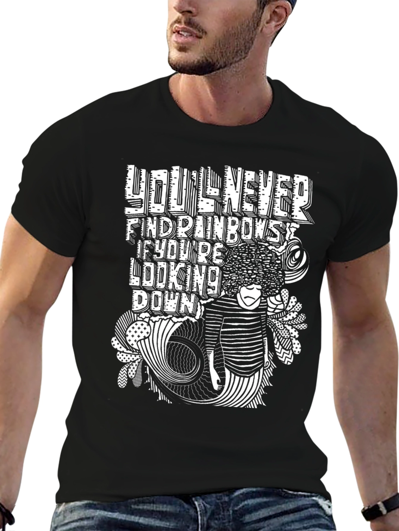 Motivational Rainbow Graphic Black T-Shirt