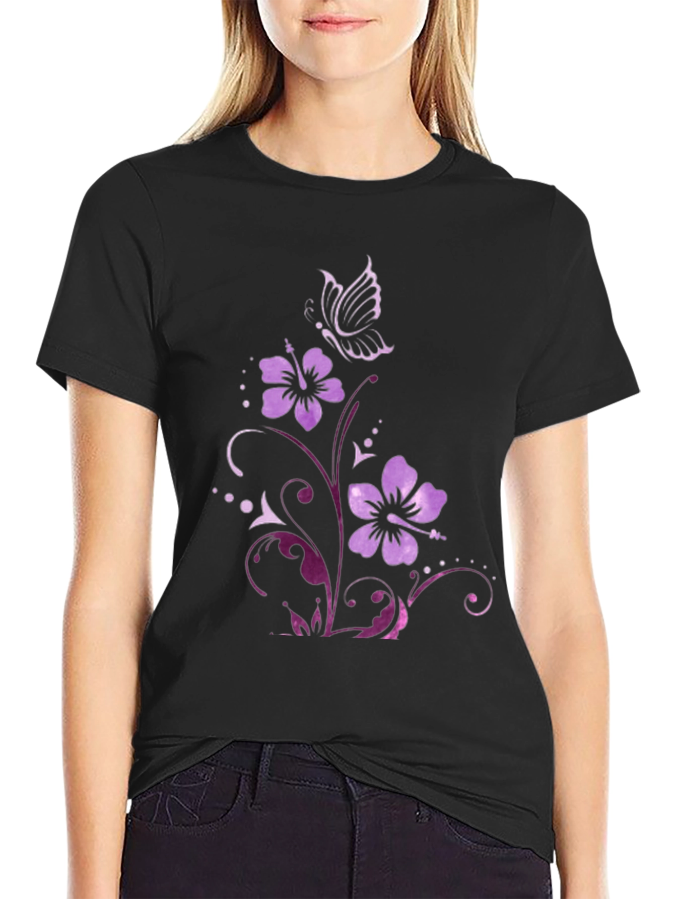 Floral Butterfly Graphic Tee - Mens Black T-Shirt