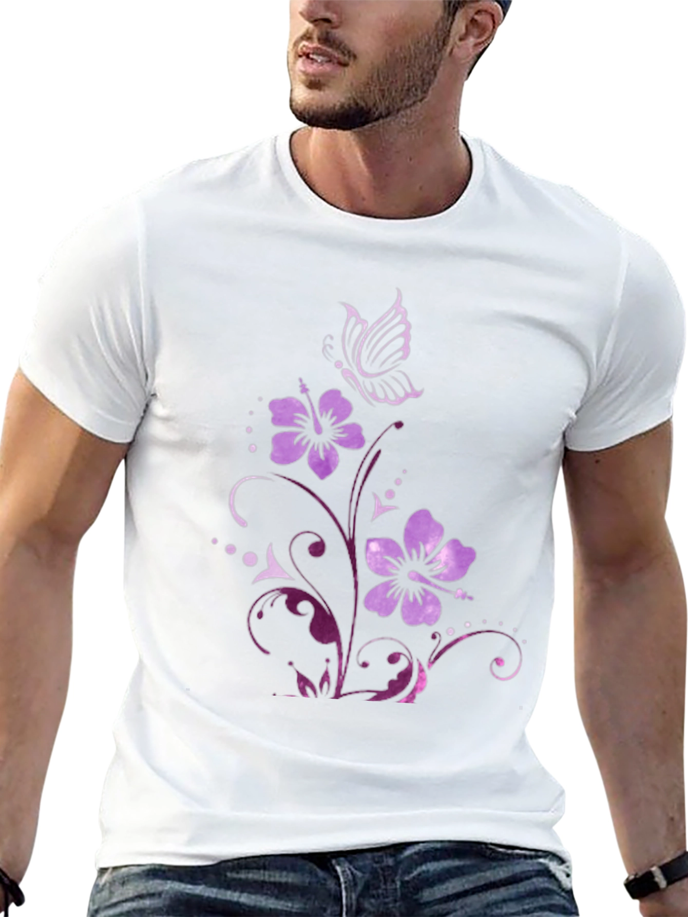 Floral Butterfly Graphic Tee - Mens Black T-Shirt