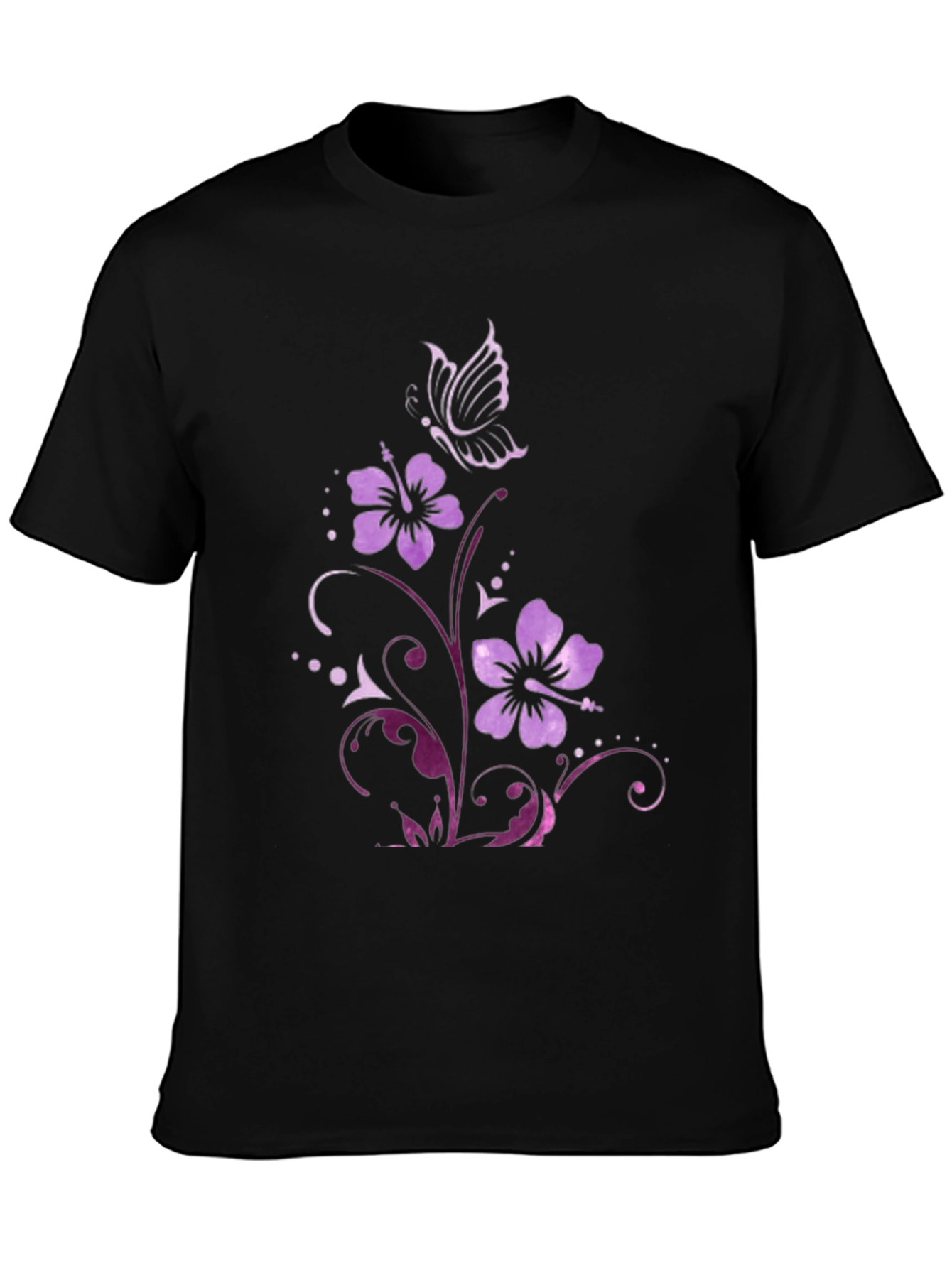 Floral Butterfly Graphic Tee - Mens Black T-Shirt