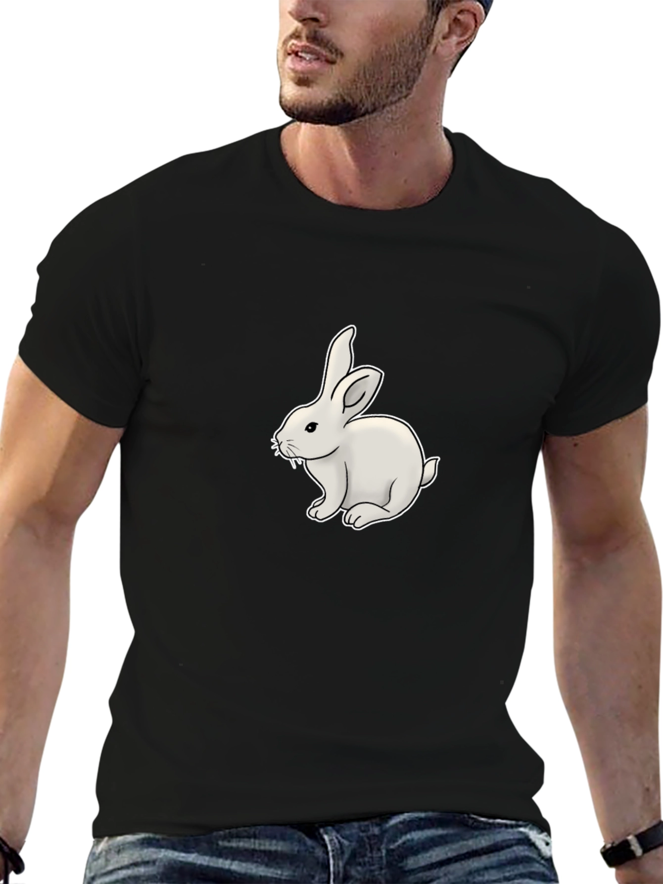Bunny Graphic Tee - Black Cotton T-Shirt
