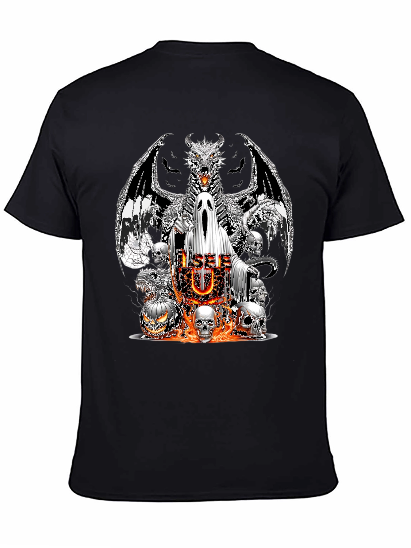 Halloween Dragon Ghost & Skull Graphic T-Shirt