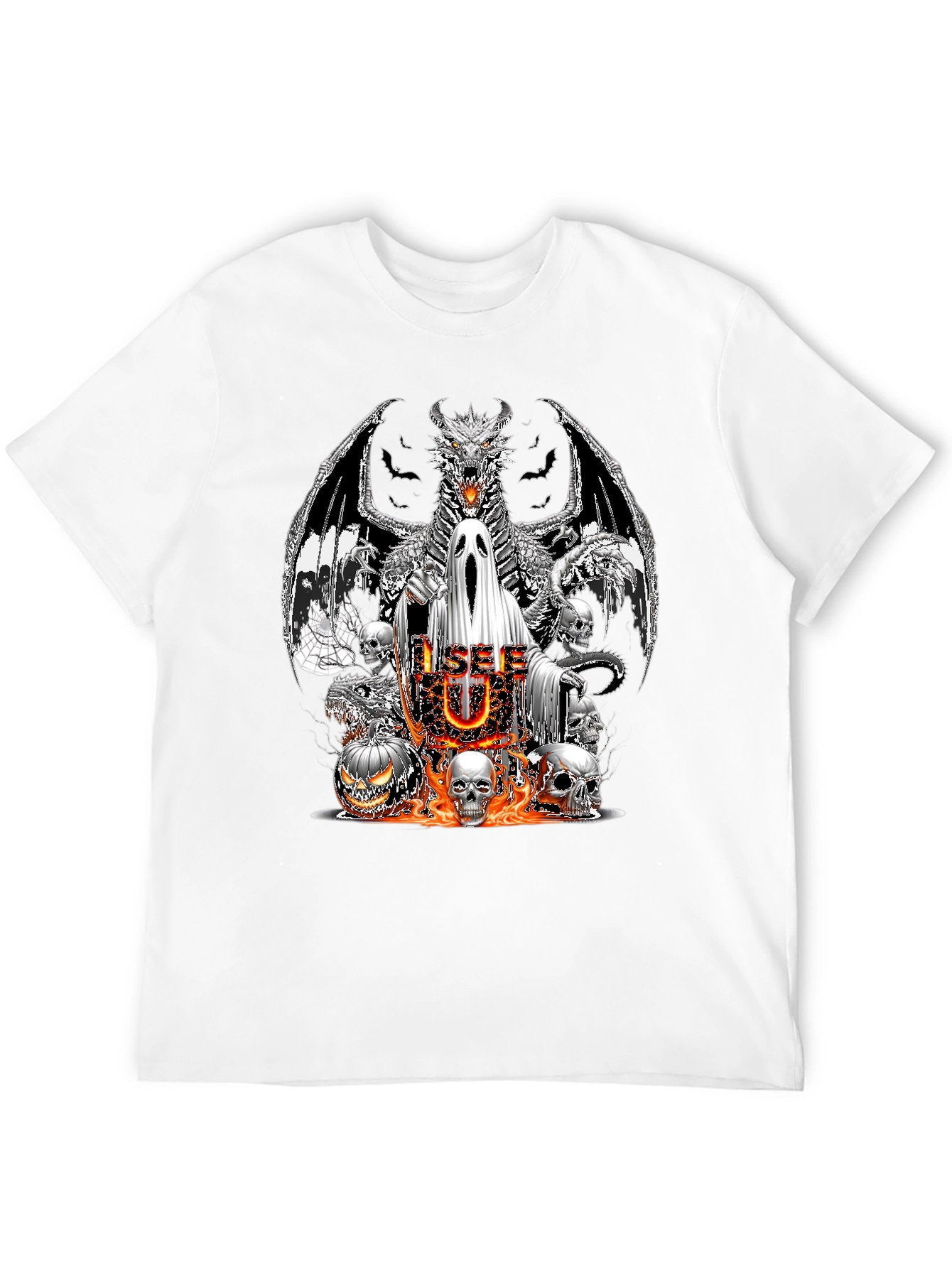 Halloween Dragon Ghost & Skull Graphic T-Shirt