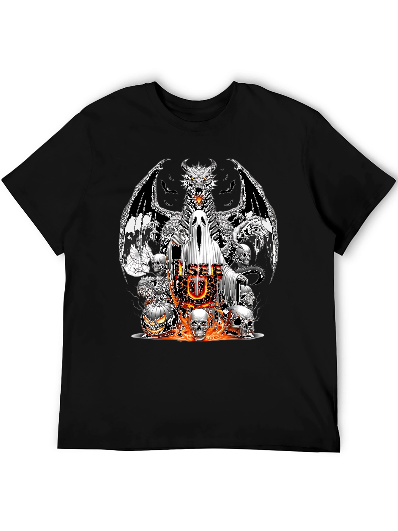 Halloween Dragon Ghost & Skull Graphic T-Shirt
