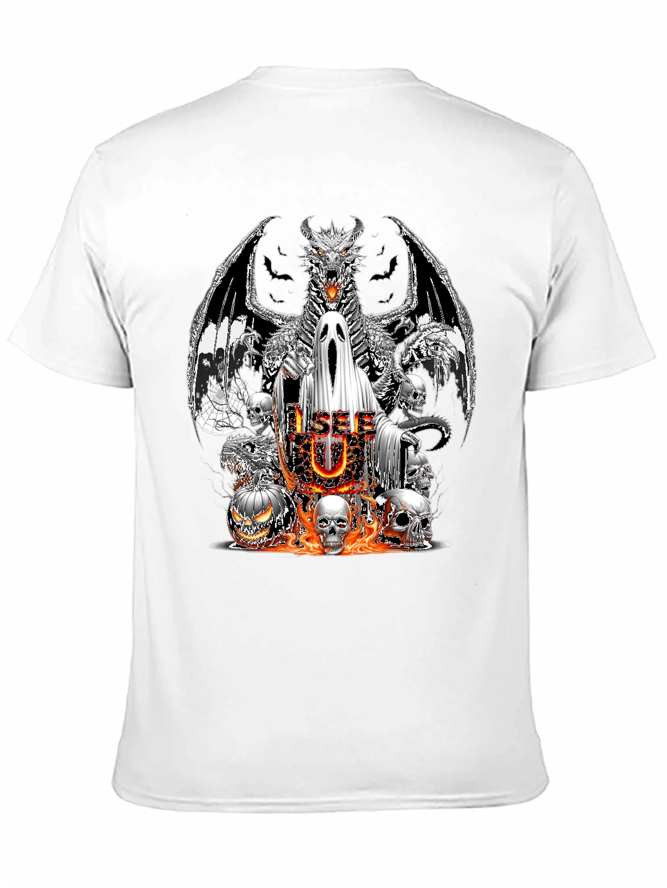 Halloween Dragon Ghost & Skull Graphic T-Shirt