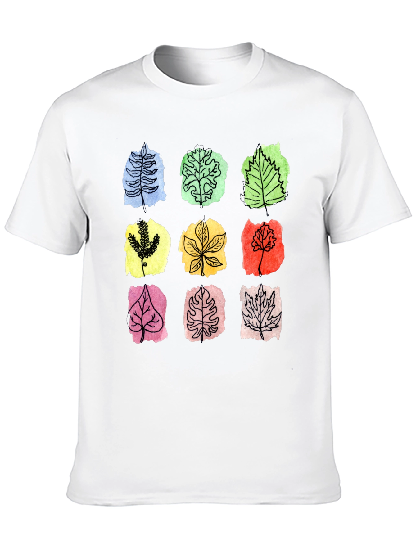 Botanical Leaf Print Black T-Shirt