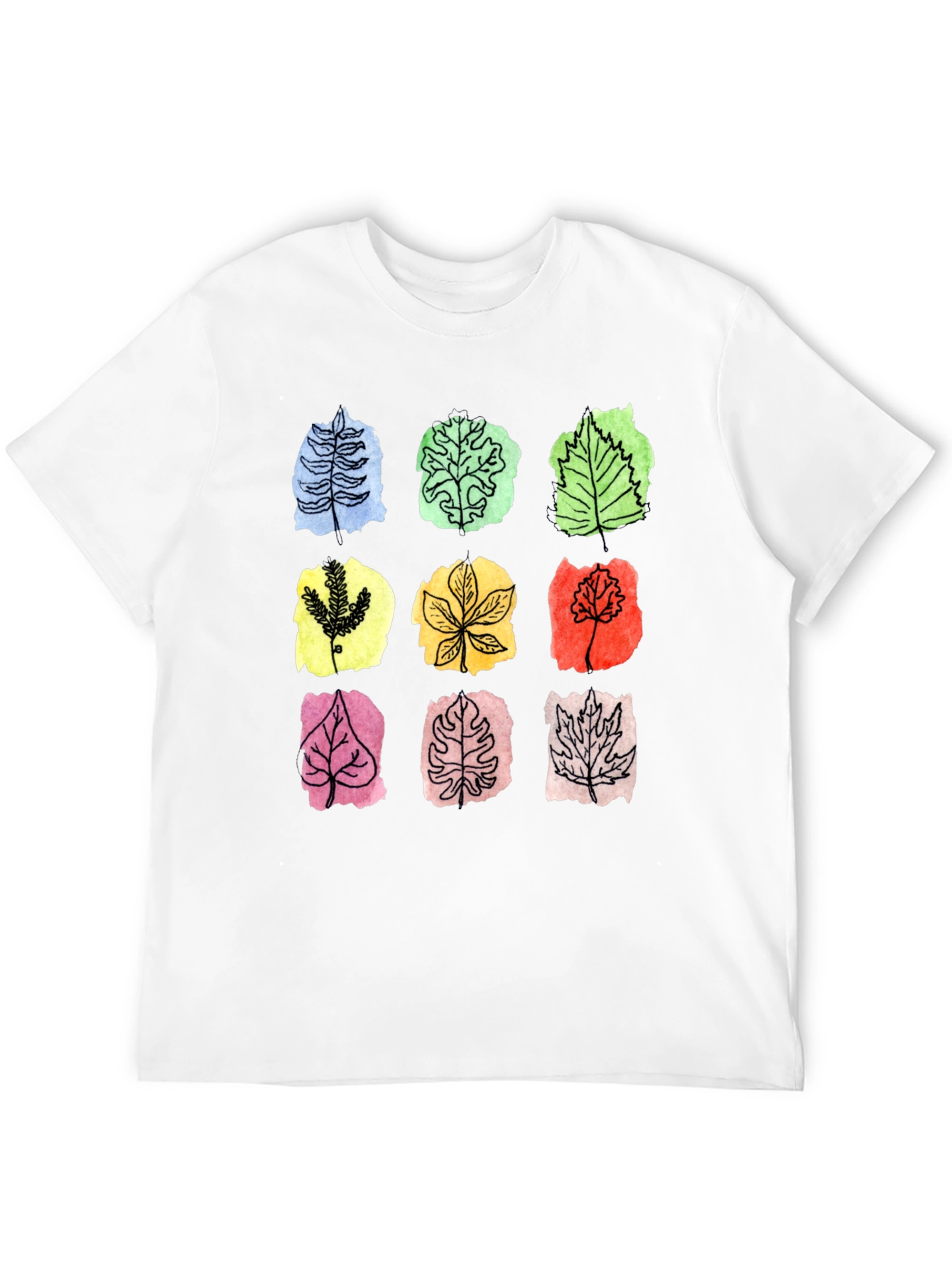 Botanical Leaf Print Black T-Shirt